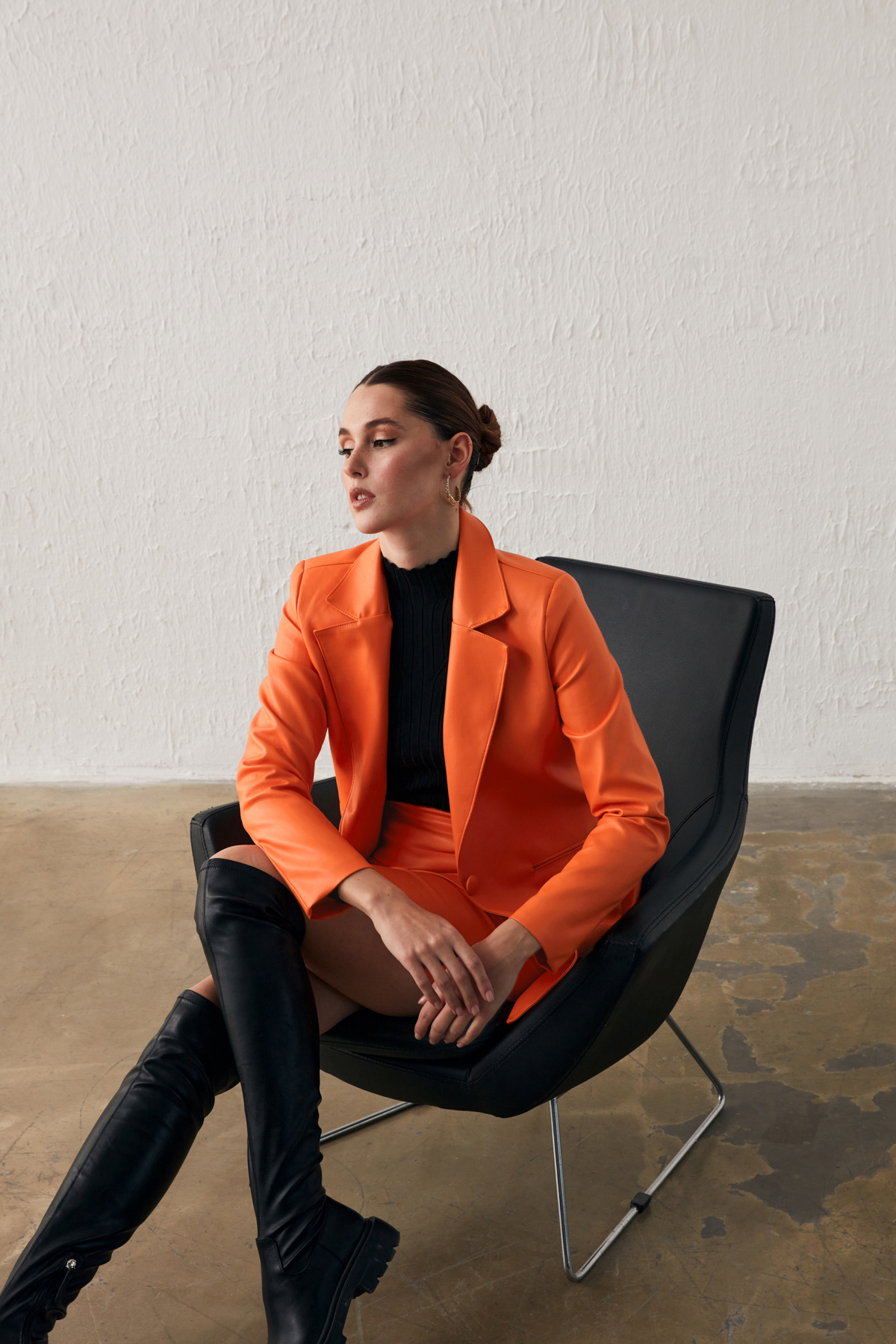 Vatkalı Deri Ceket - ORANJ