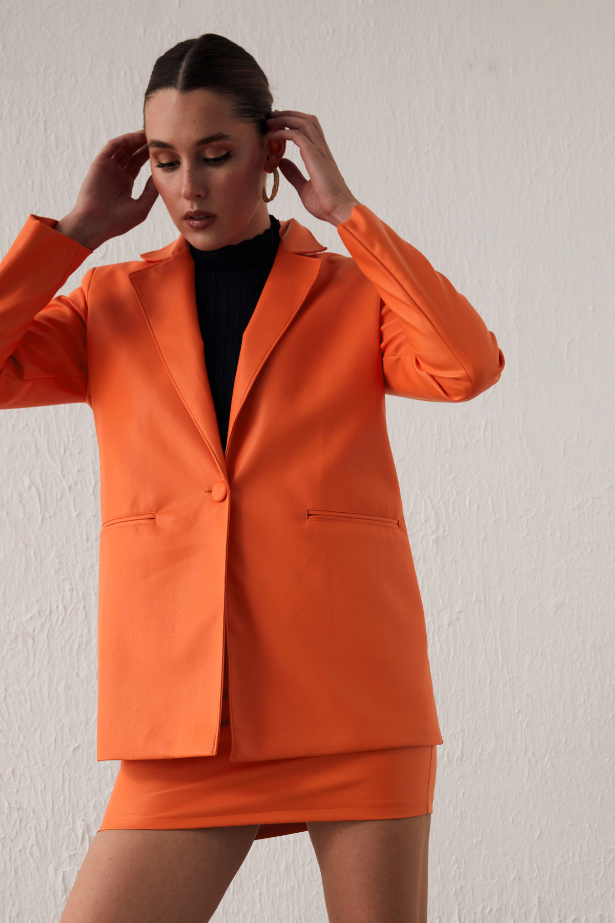 Vatkalı Deri Ceket - ORANJ