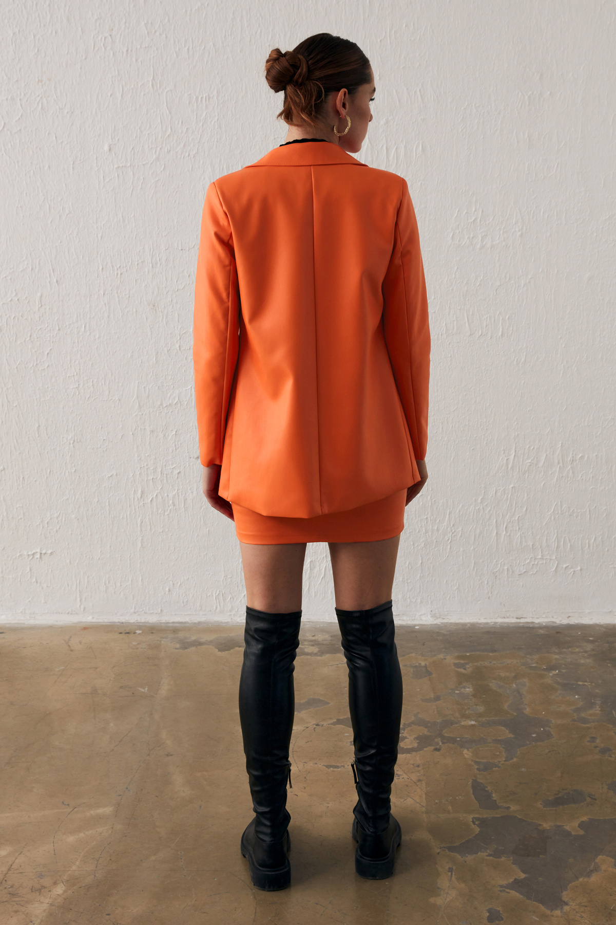 Vatkalı Deri Ceket - ORANJ