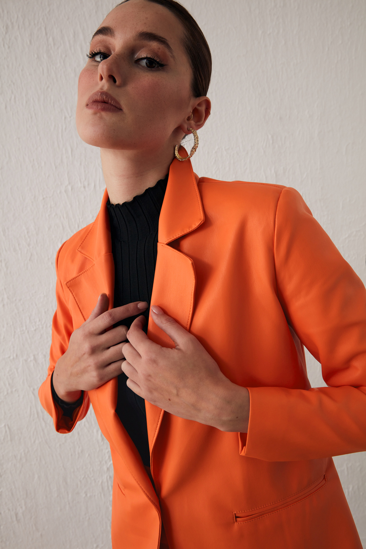 Vatkalı Deri Ceket - ORANJ