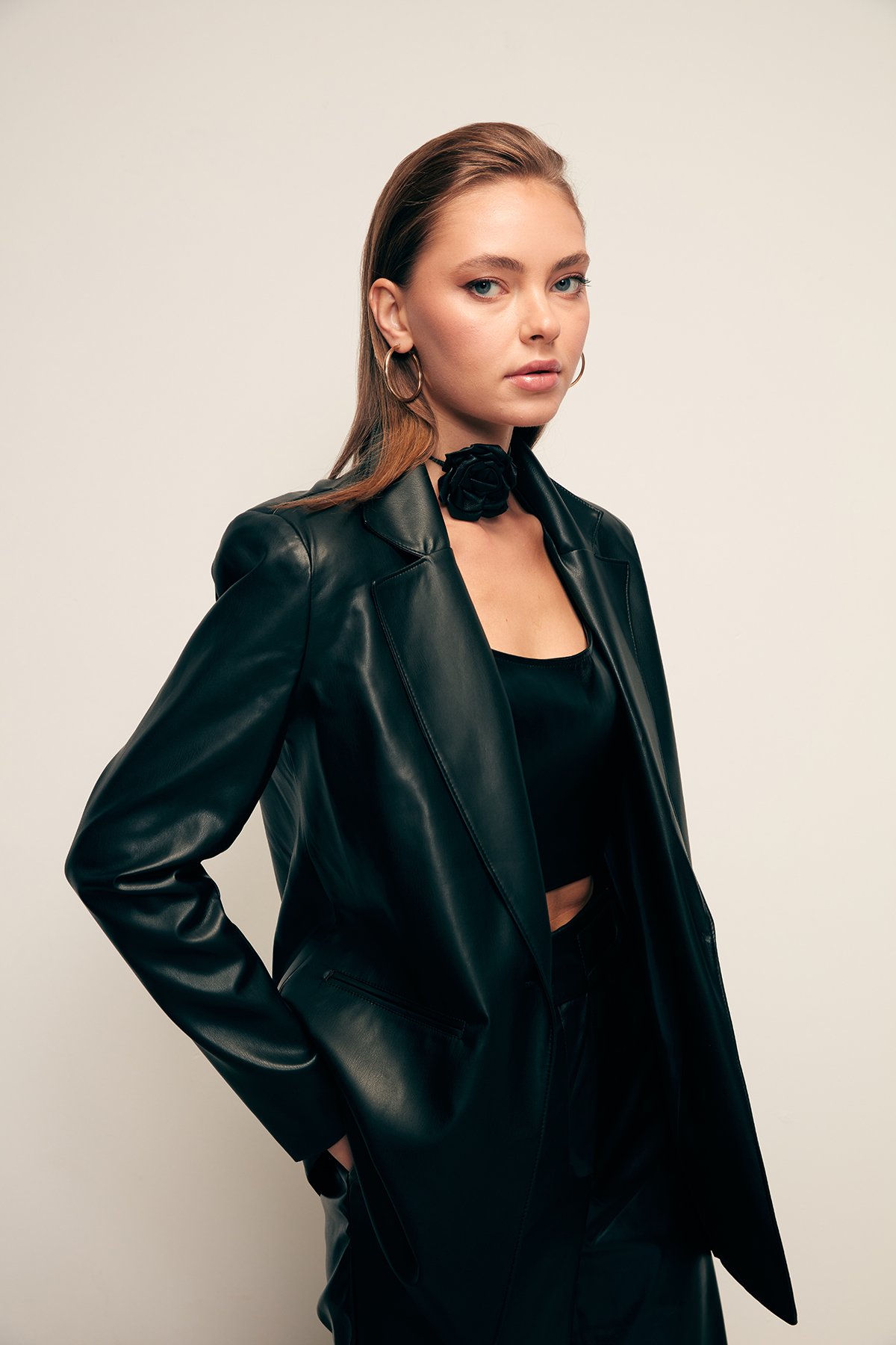 Vatkalı Deri Ceket - SİYAH