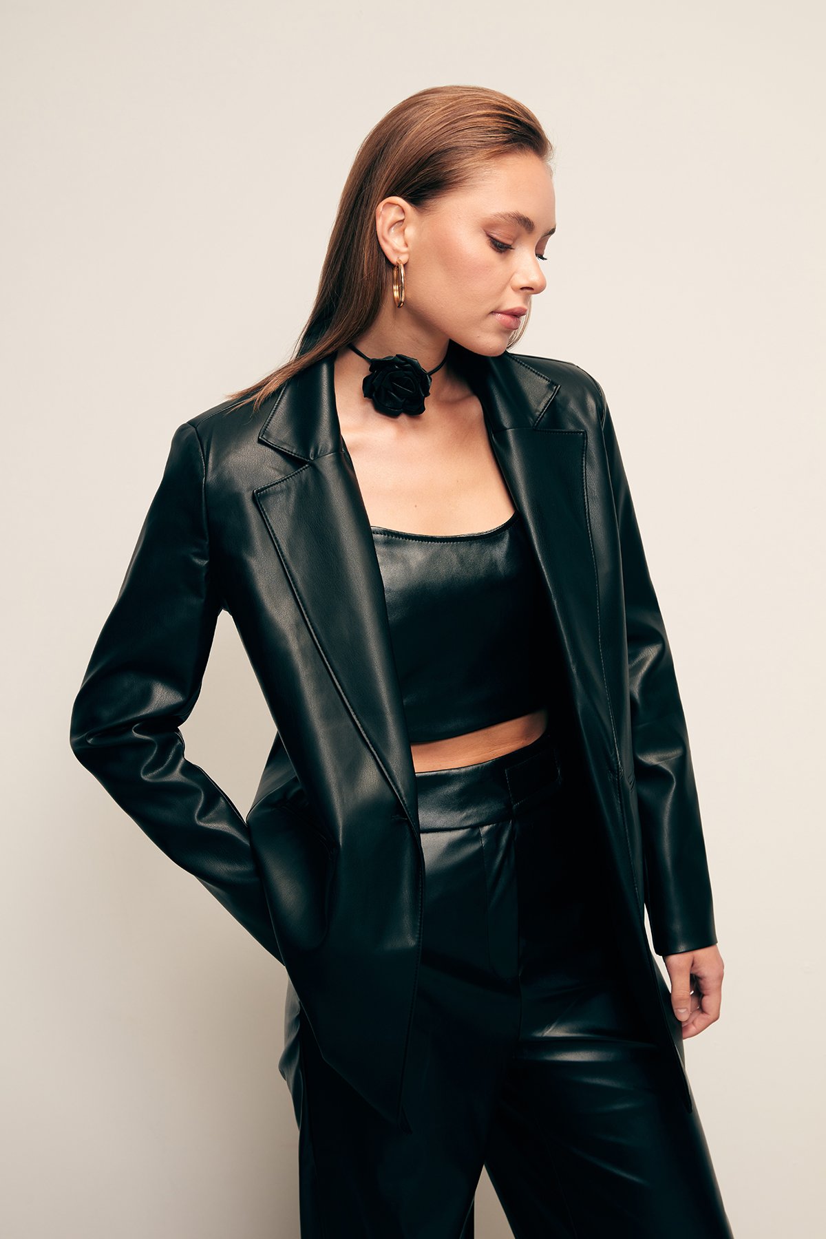 Vatkalı Deri Ceket - SİYAH