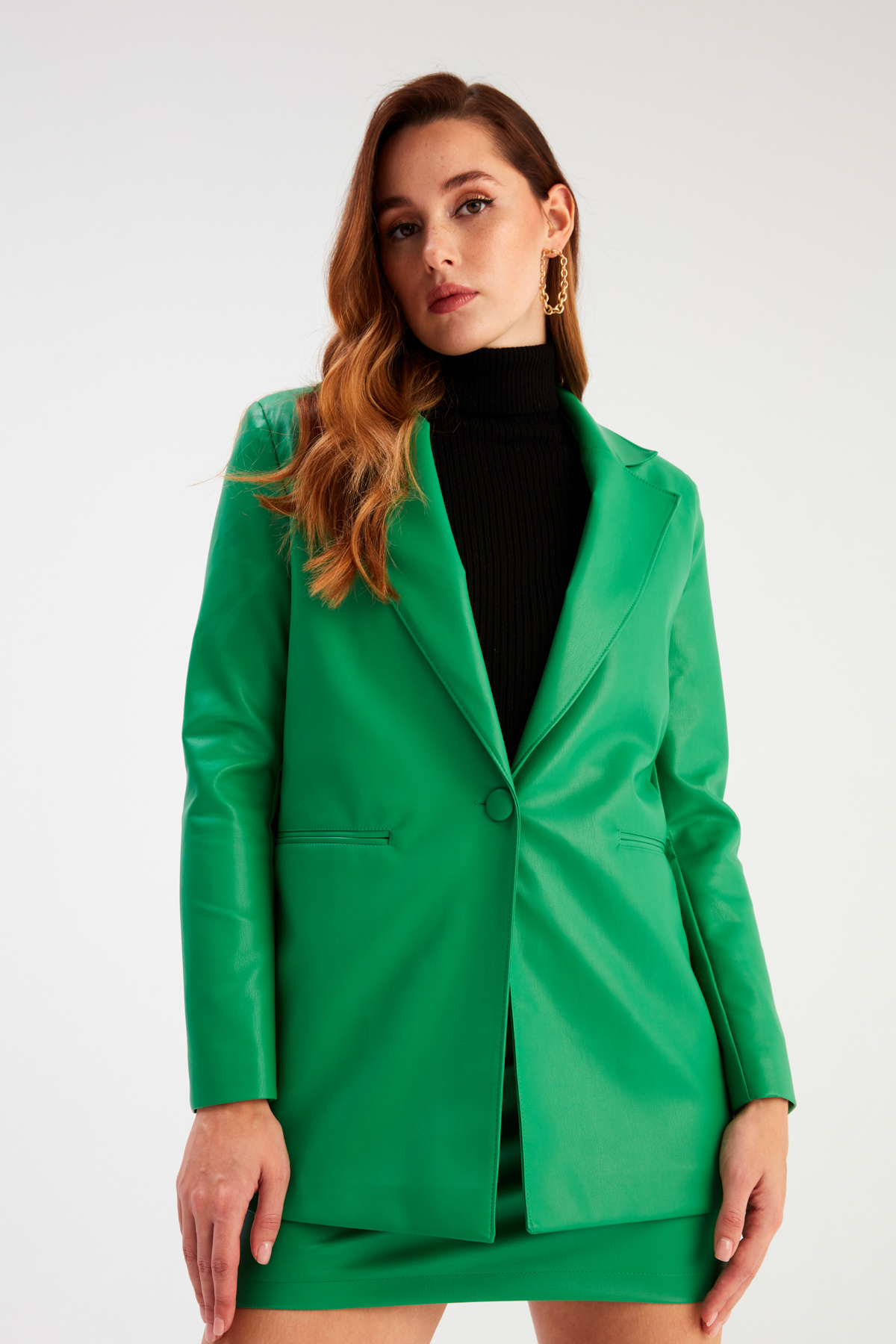 Vatkalı Deri Ceket - YEŞİL