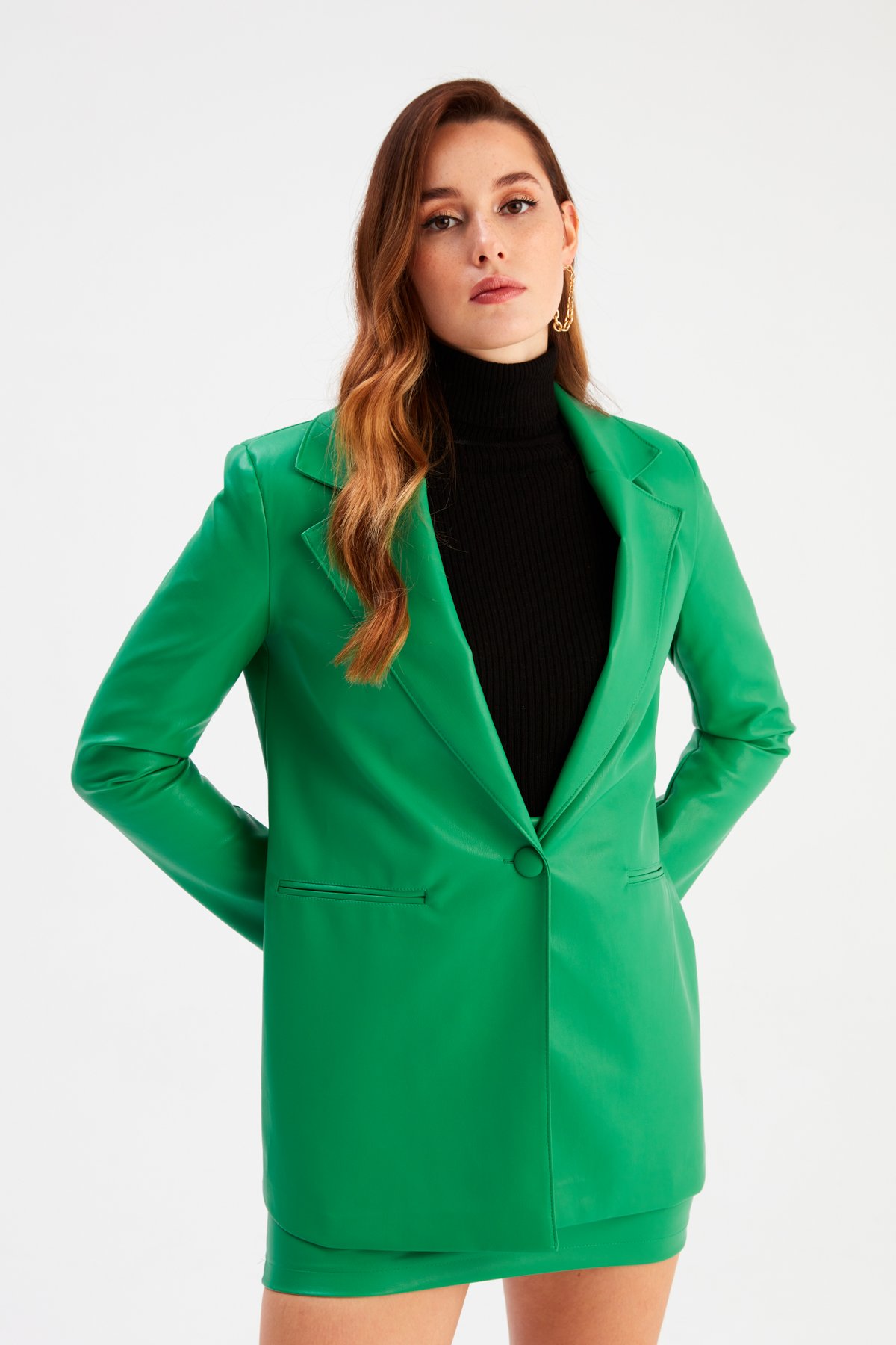 Vatkalı Deri Ceket - YEŞİL