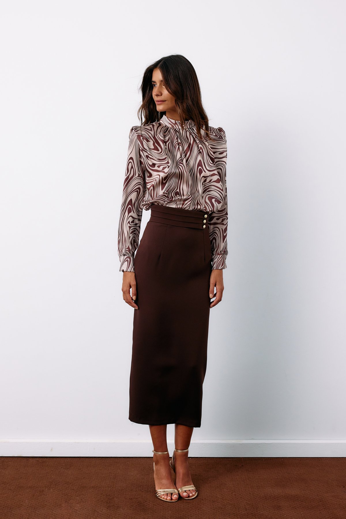 Padded Patterned Blouse - MINK