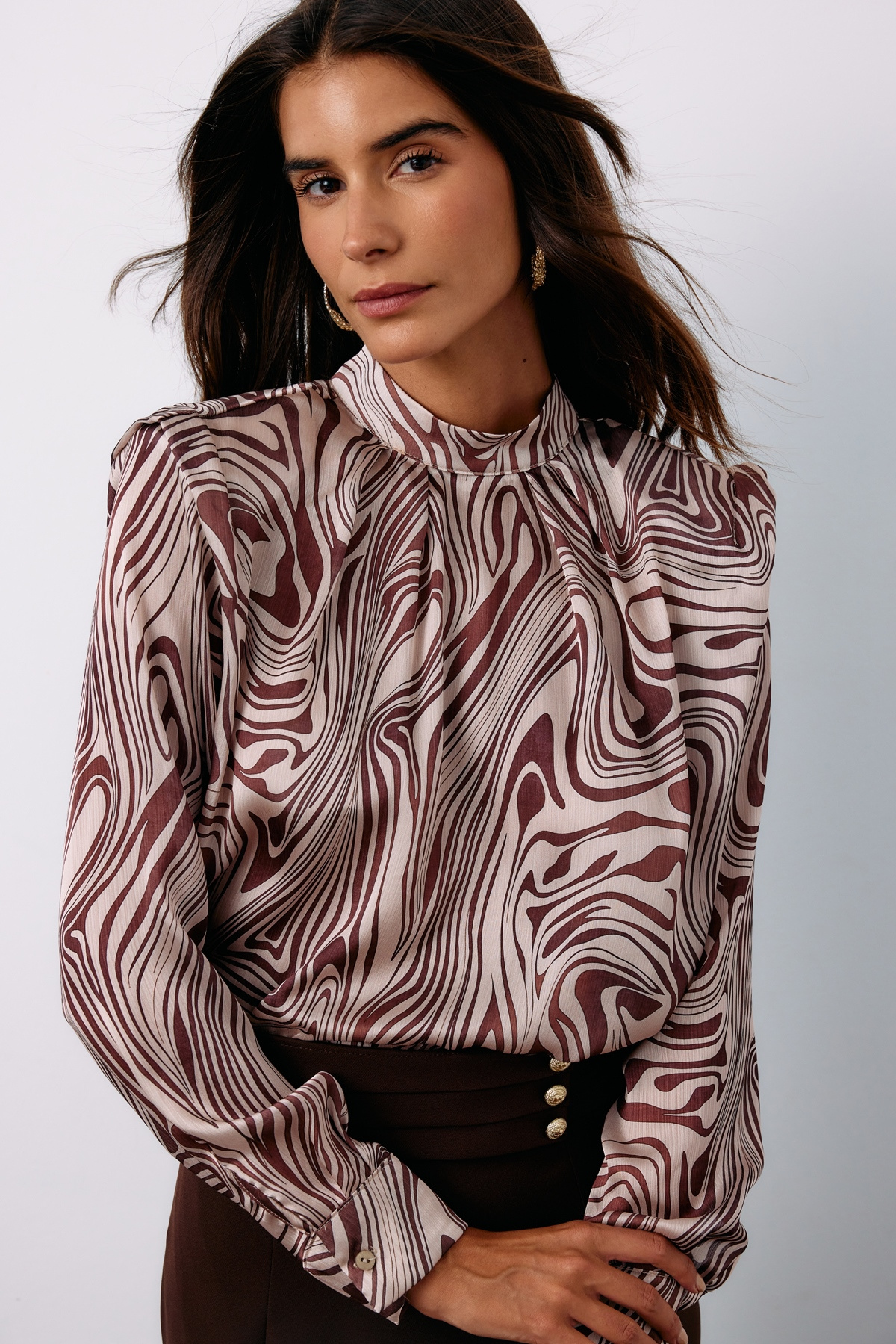 Padded Patterned Blouse - MINK