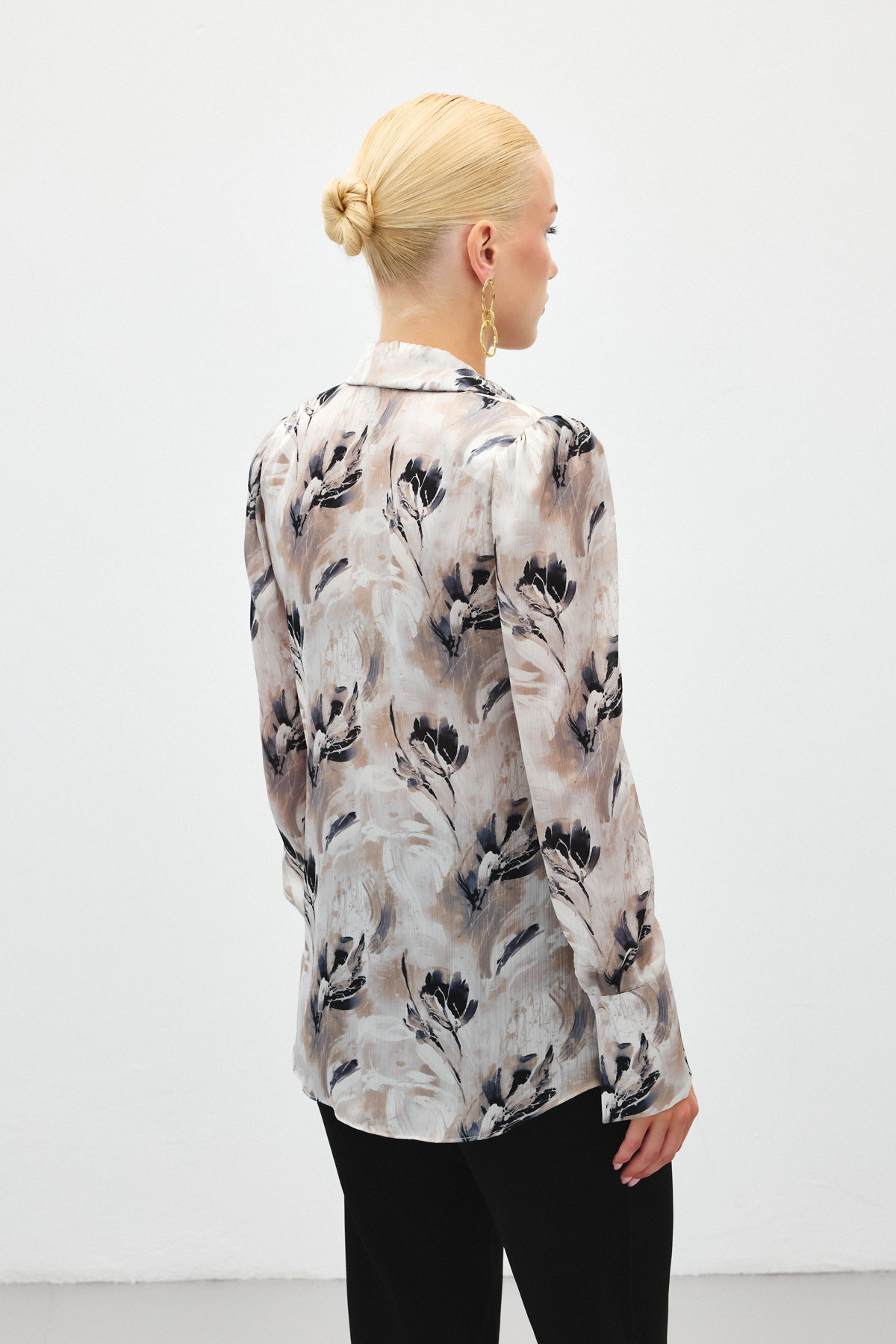 Vatkalı Desenli Gömlek - Gri