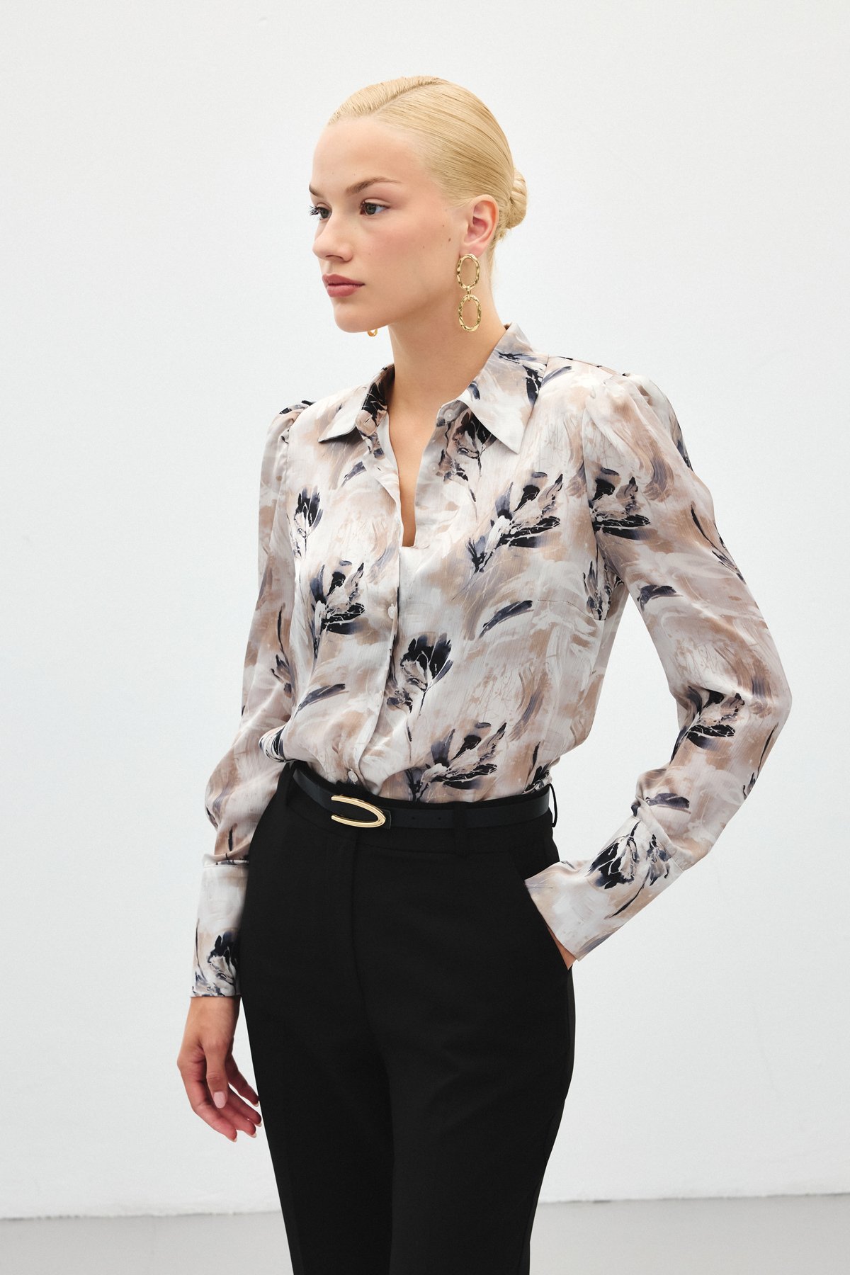 Vatkalı Desenli Gömlek - Gri