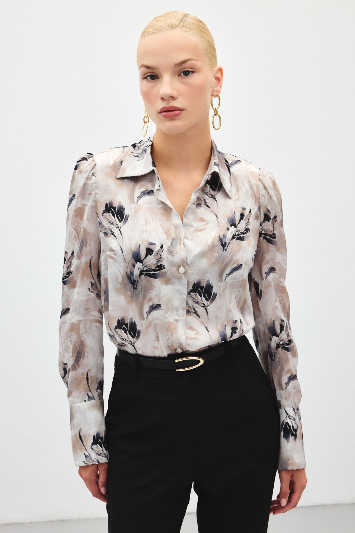 Vatkalı Desenli Gömlek - Gri