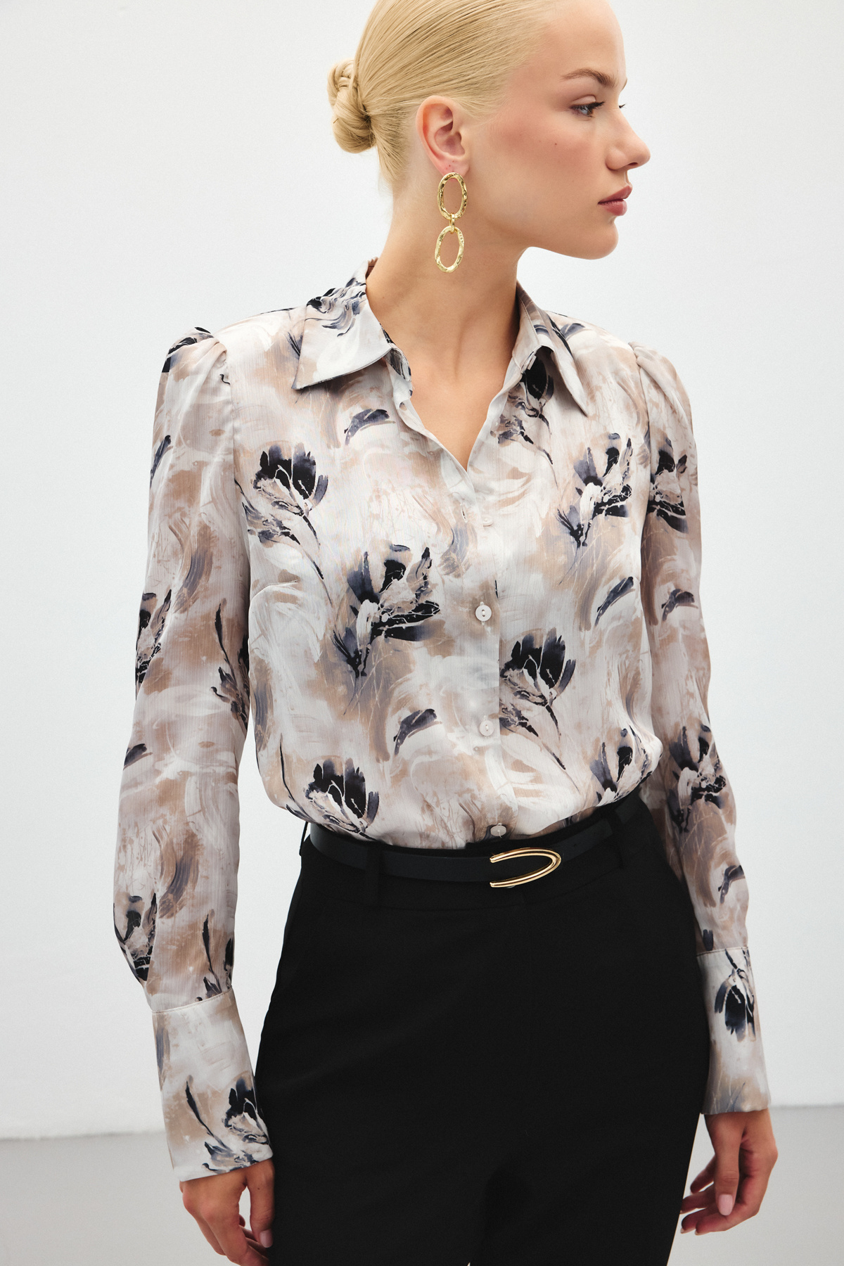 Vatkalı Desenli Gömlek - Gri