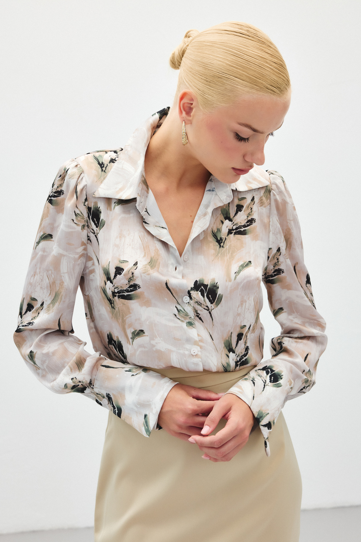 Vatkalı Desenli Gömlek - Haki