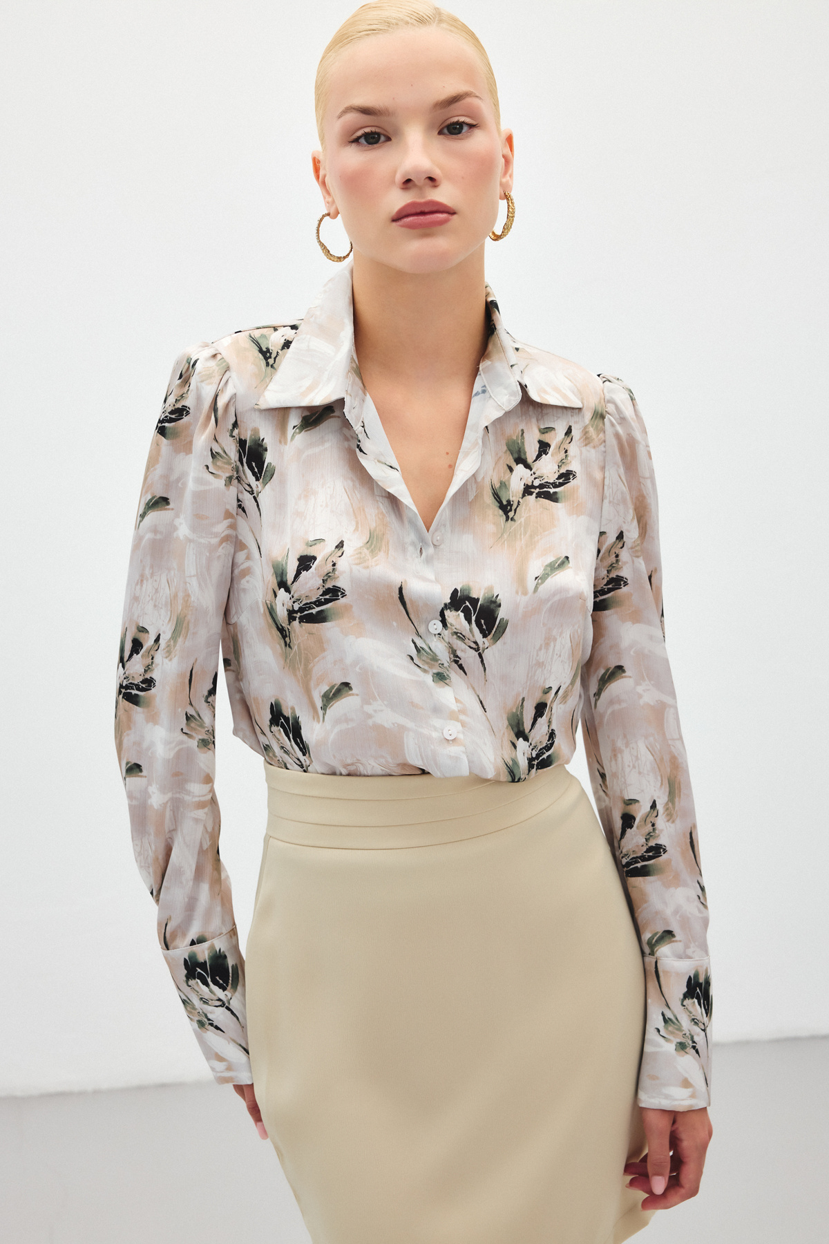 Vatkalı Desenli Gömlek - Haki