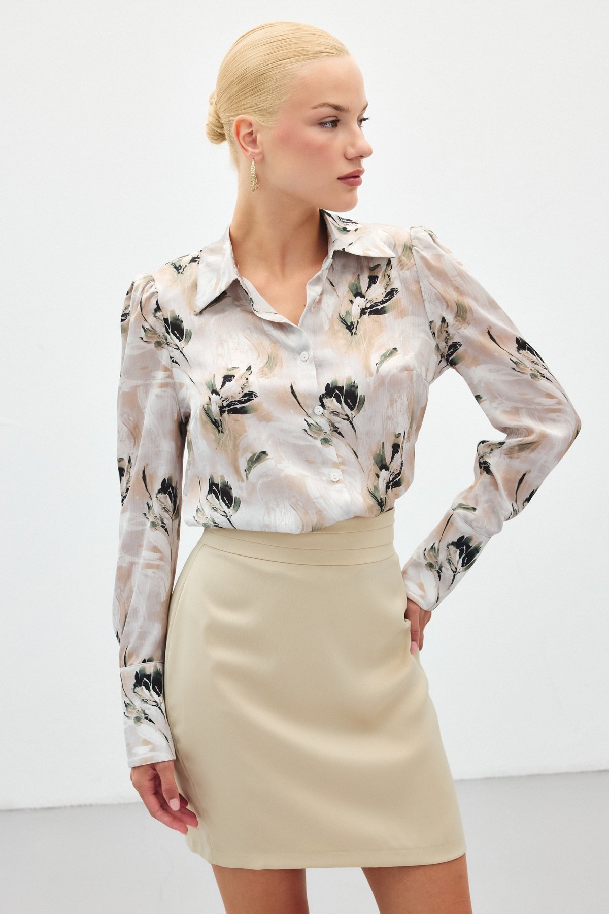 Vatkalı Desenli Gömlek - Haki