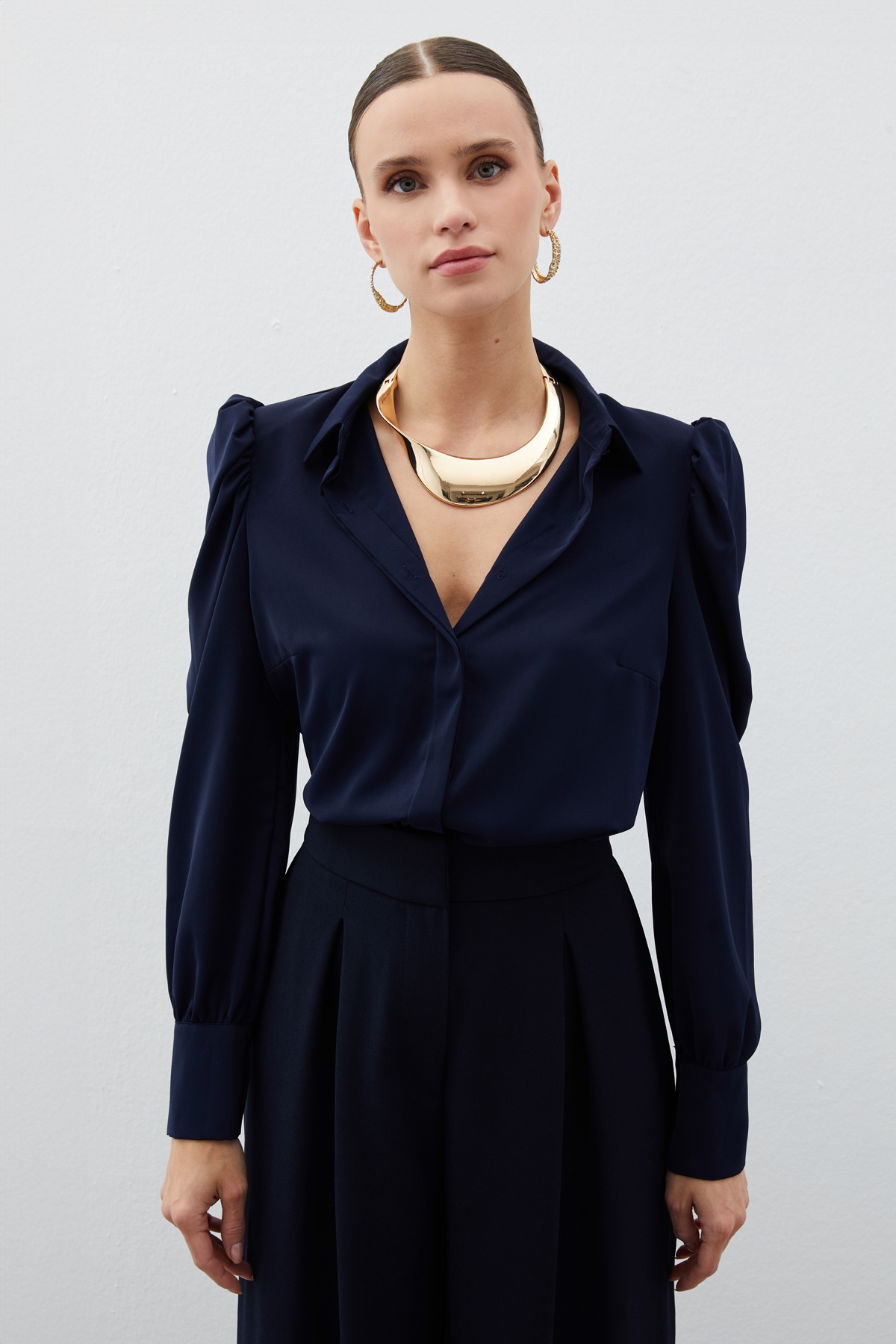 Vatkalı Klasik Gömlek - LACİVERT