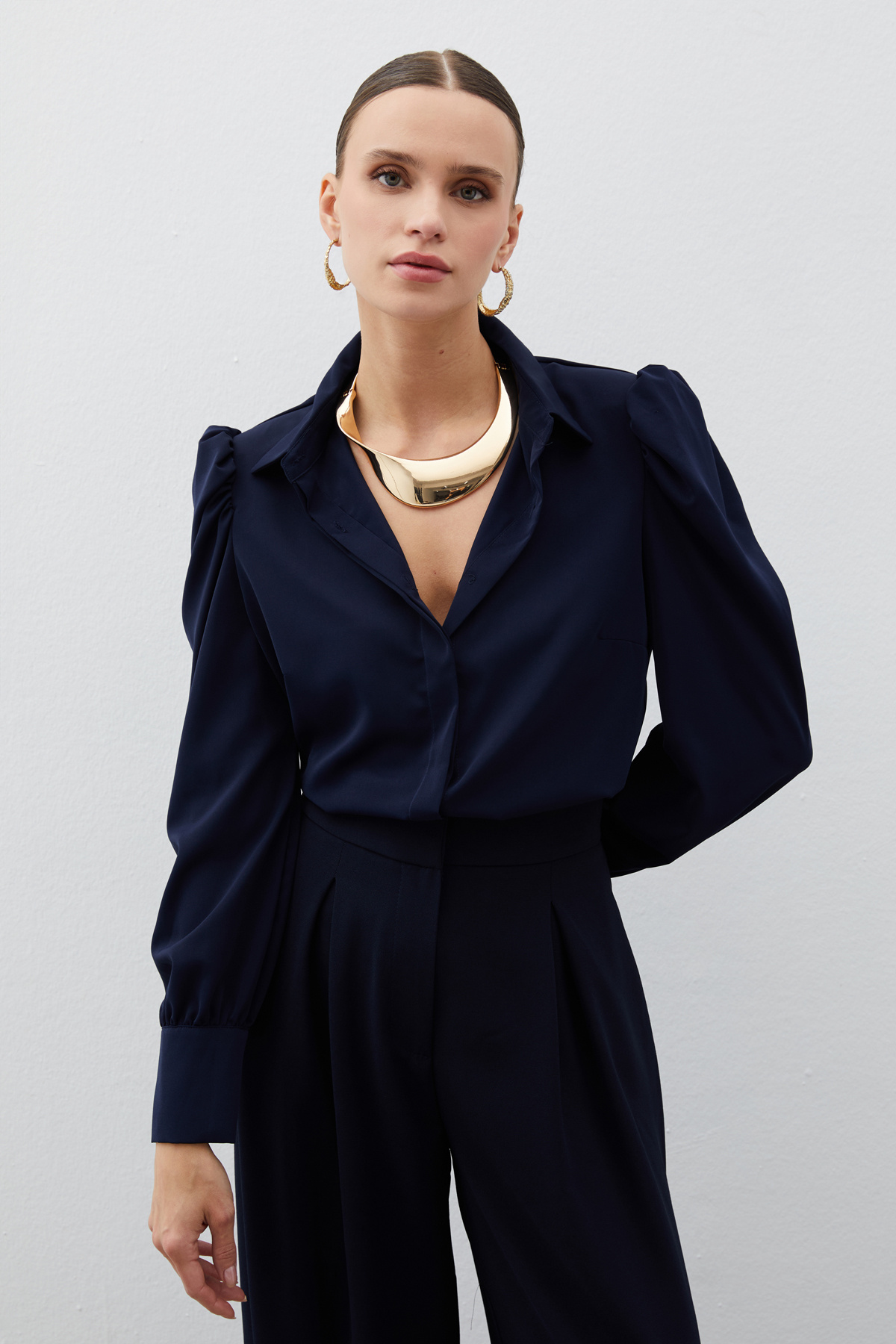 Vatkalı Klasik Gömlek - LACİVERT