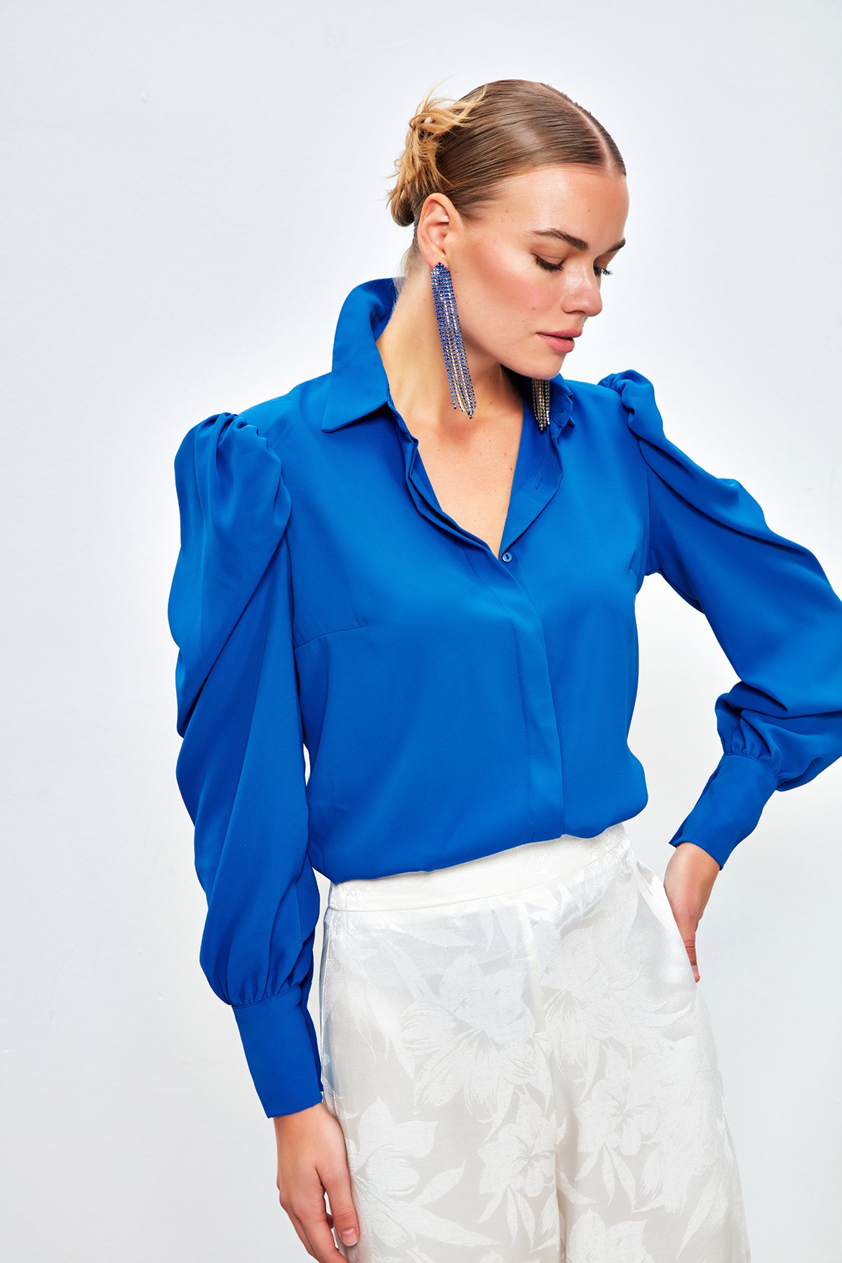 Vatkalı Klasik Gömlek - SAX MAVİ