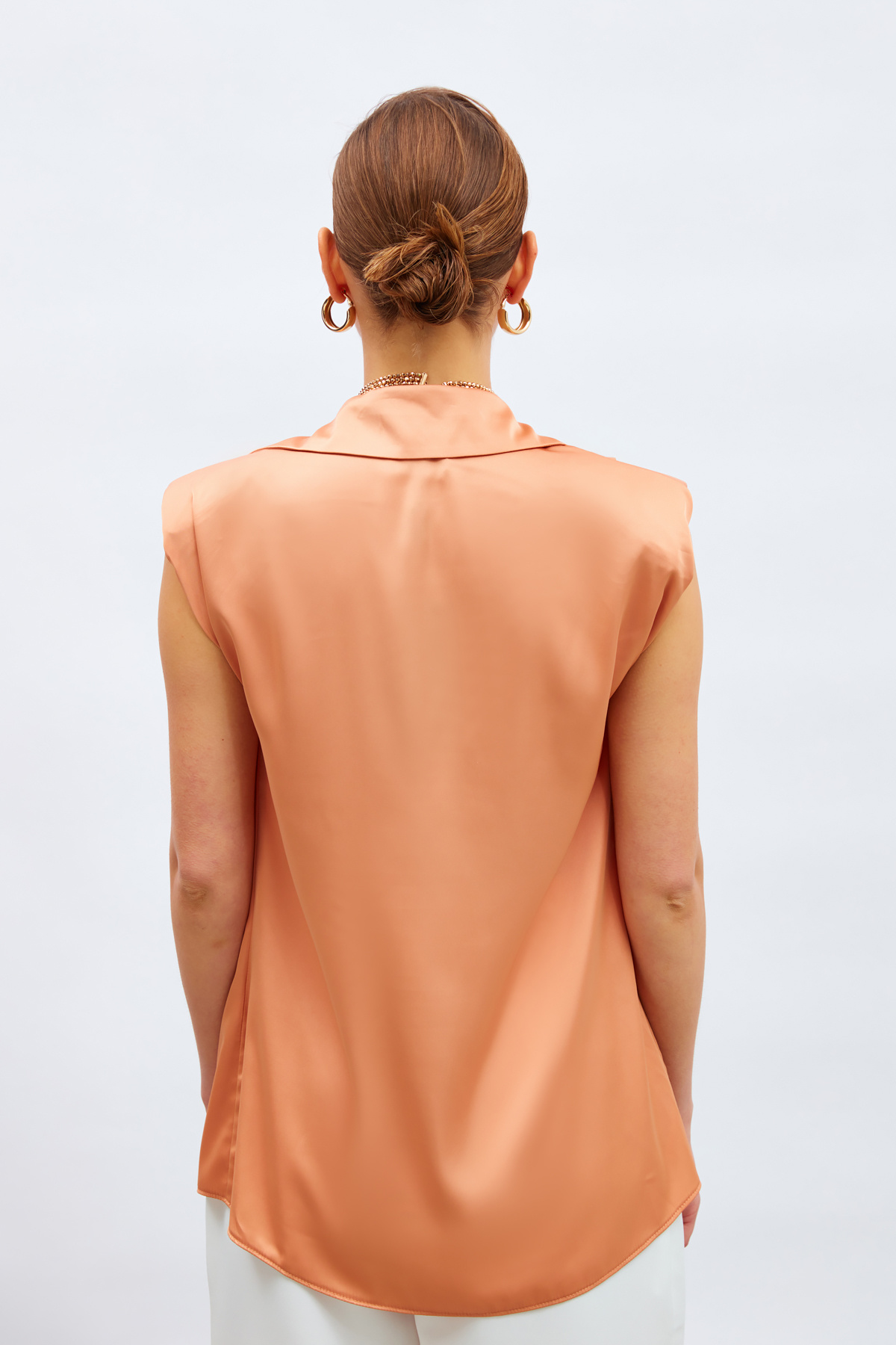 Waistless Sleeveless Satin Shirt - Salmon