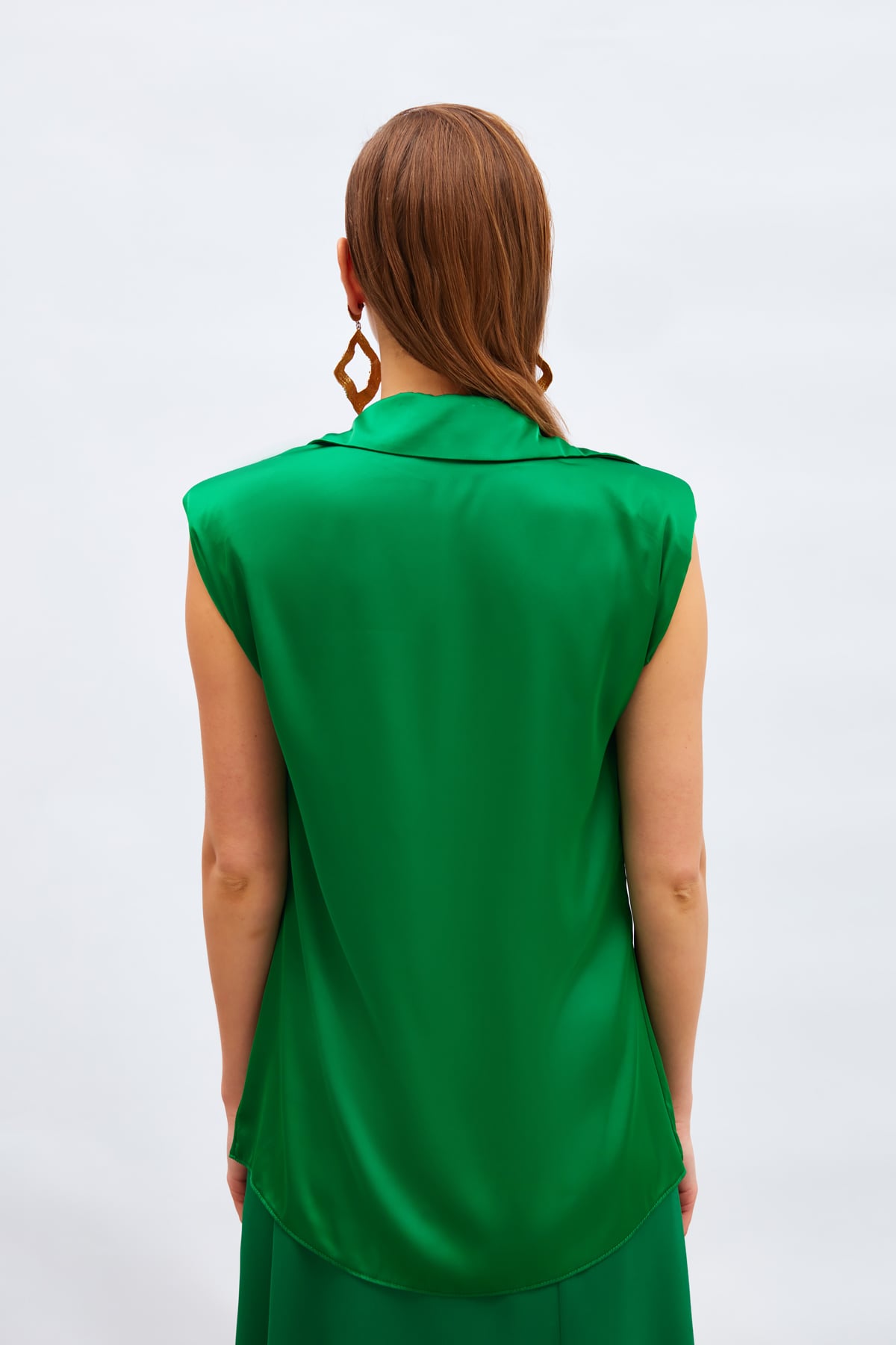 Waistless Sleeveless Satin Shirt - GREEN