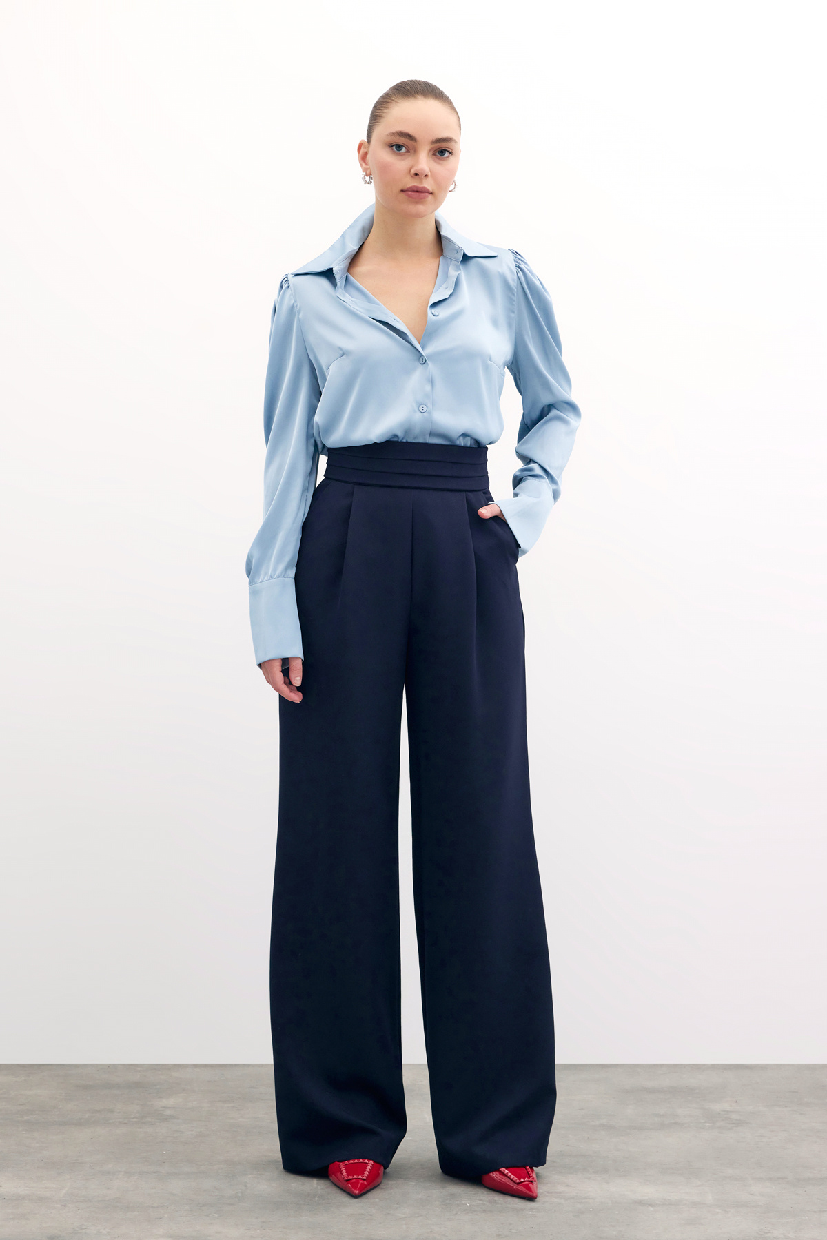 Vatkalı Saten Gömlek - Bebe Mavi