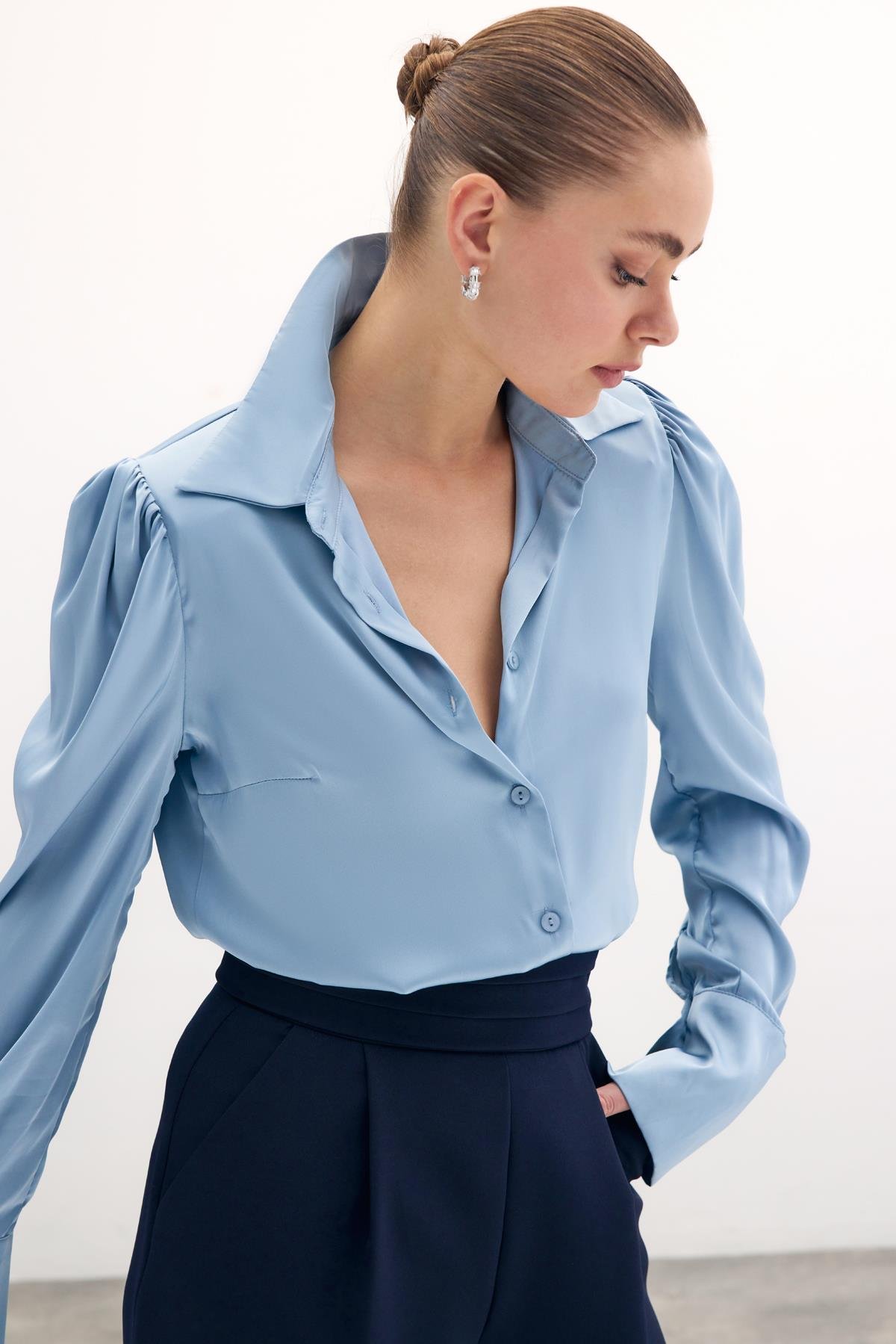 Vatkalı Saten Gömlek - Bebe Mavi