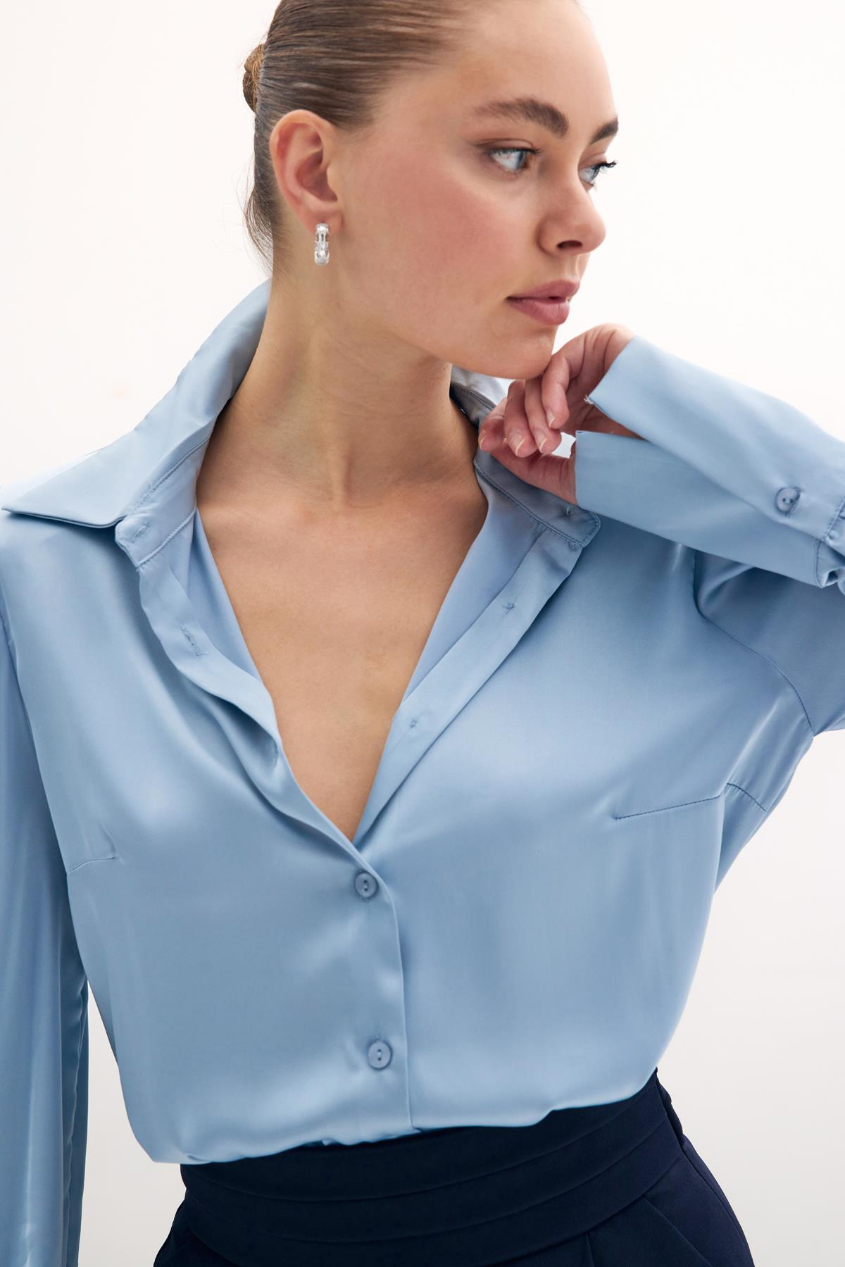 Vatkalı Saten Gömlek - Bebe Mavi