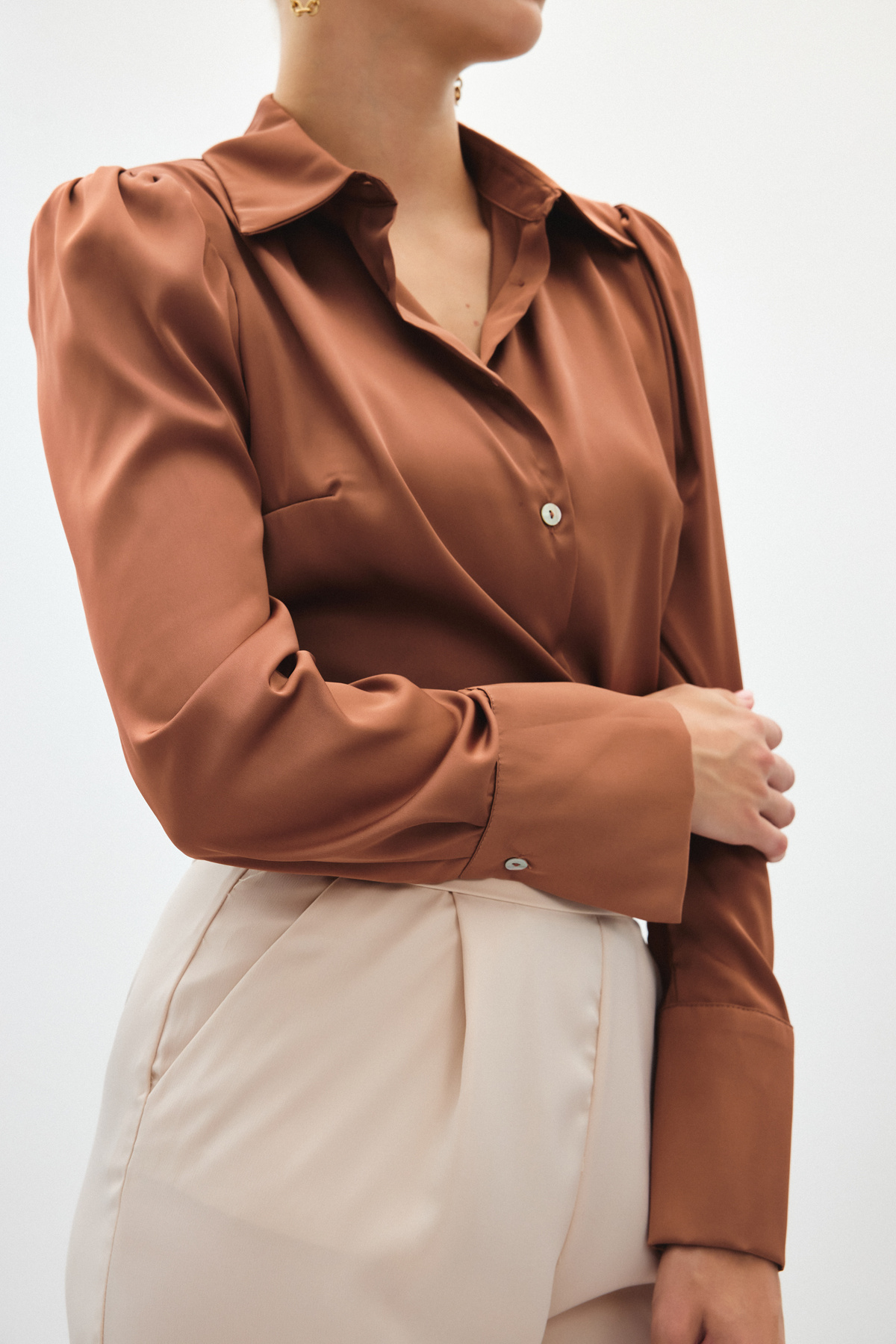 Wadding Satin Shirt - Brown