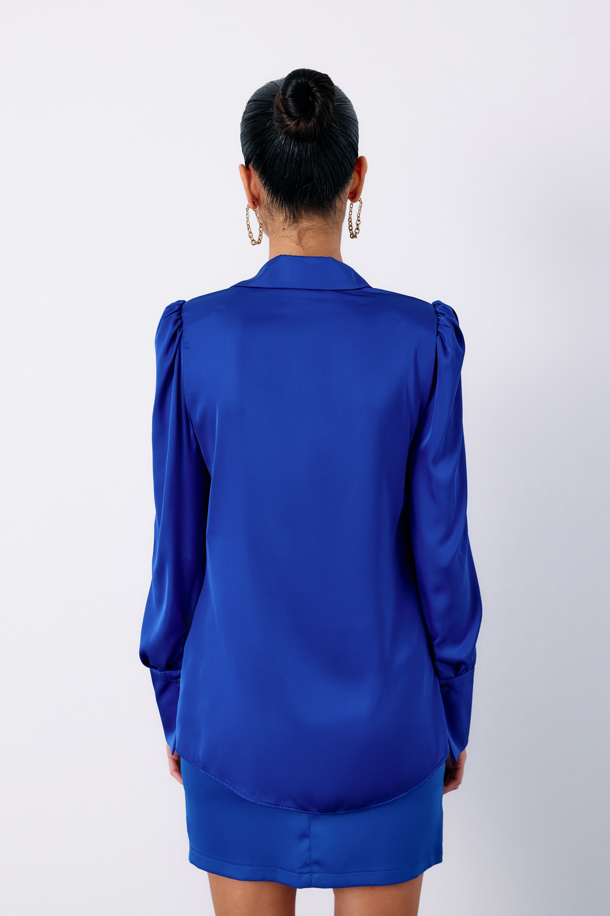 Vatkalı Saten Gömlek - SAX MAVİ