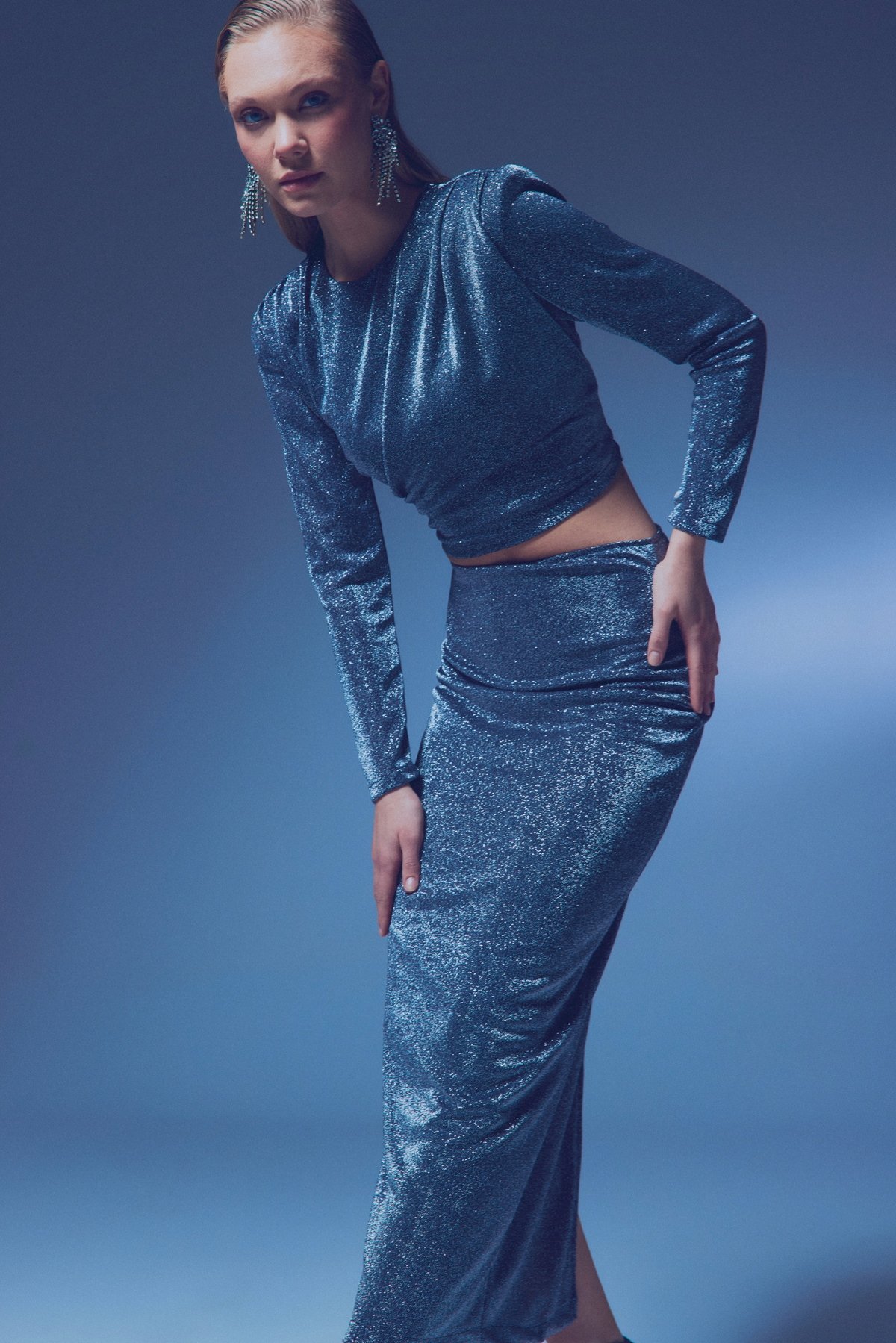 Vatkalı Simli Bluz - ANTRASİT