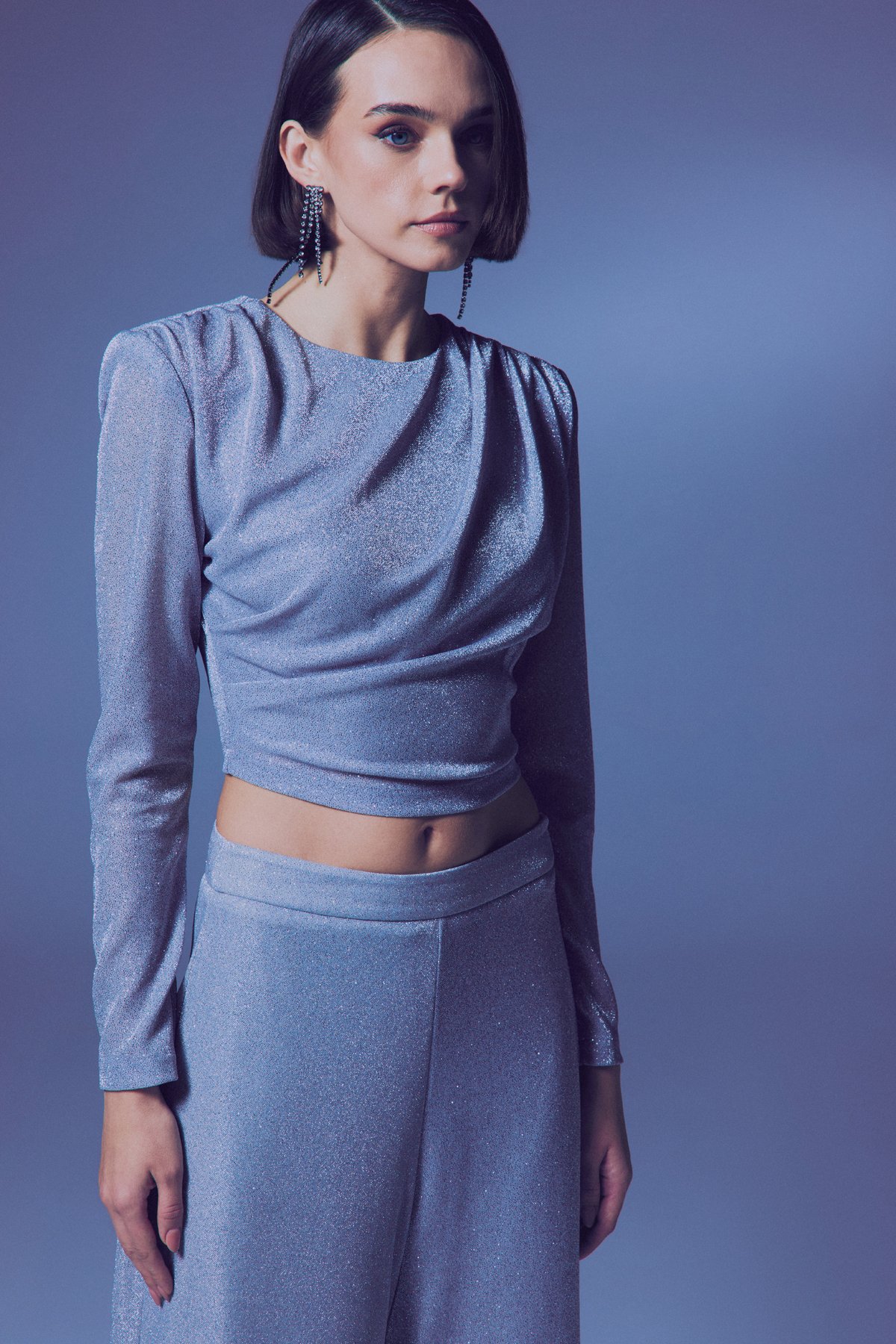 Vatkalı Simli Bluz - Gümüş