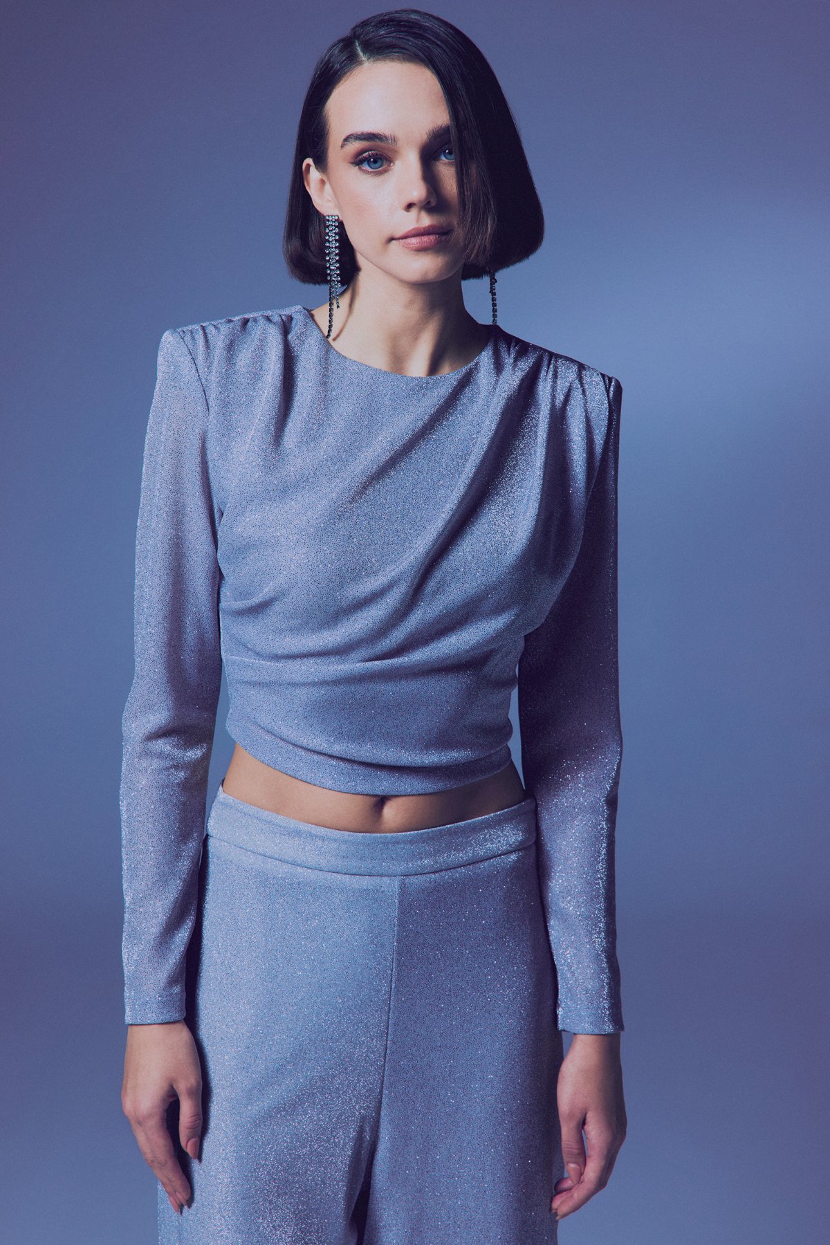 Vatkalı Simli Bluz - Gümüş