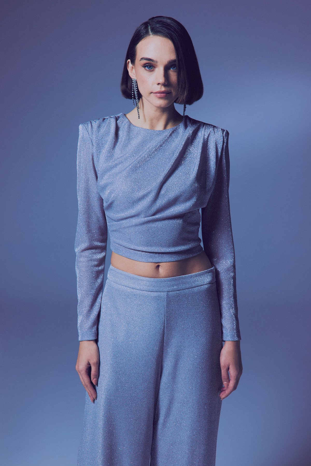 Vatkalı Simli Bluz - Gümüş