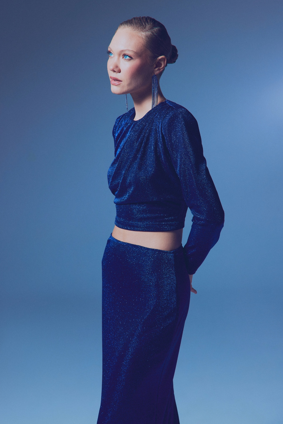 Vatkalı Simli Bluz - SAX MAVİ