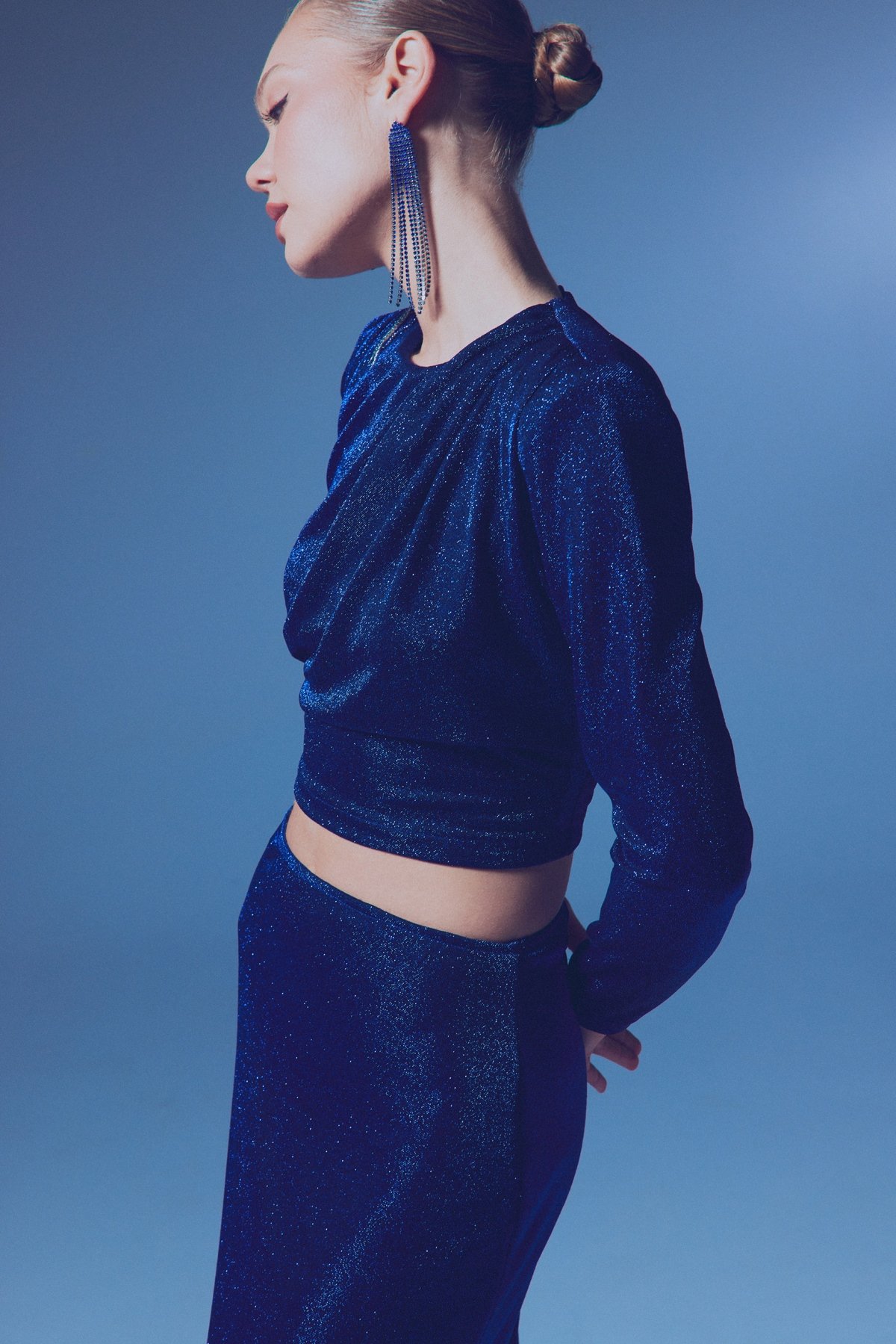 Vatkalı Simli Bluz - SAX MAVİ