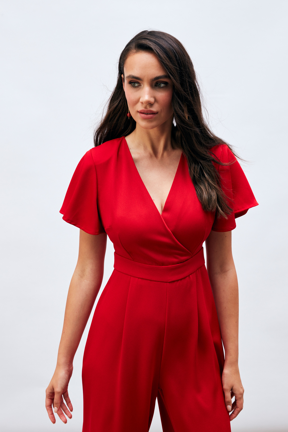 Volan Kol Detaylı Salaş Tulum - KIRMIZI