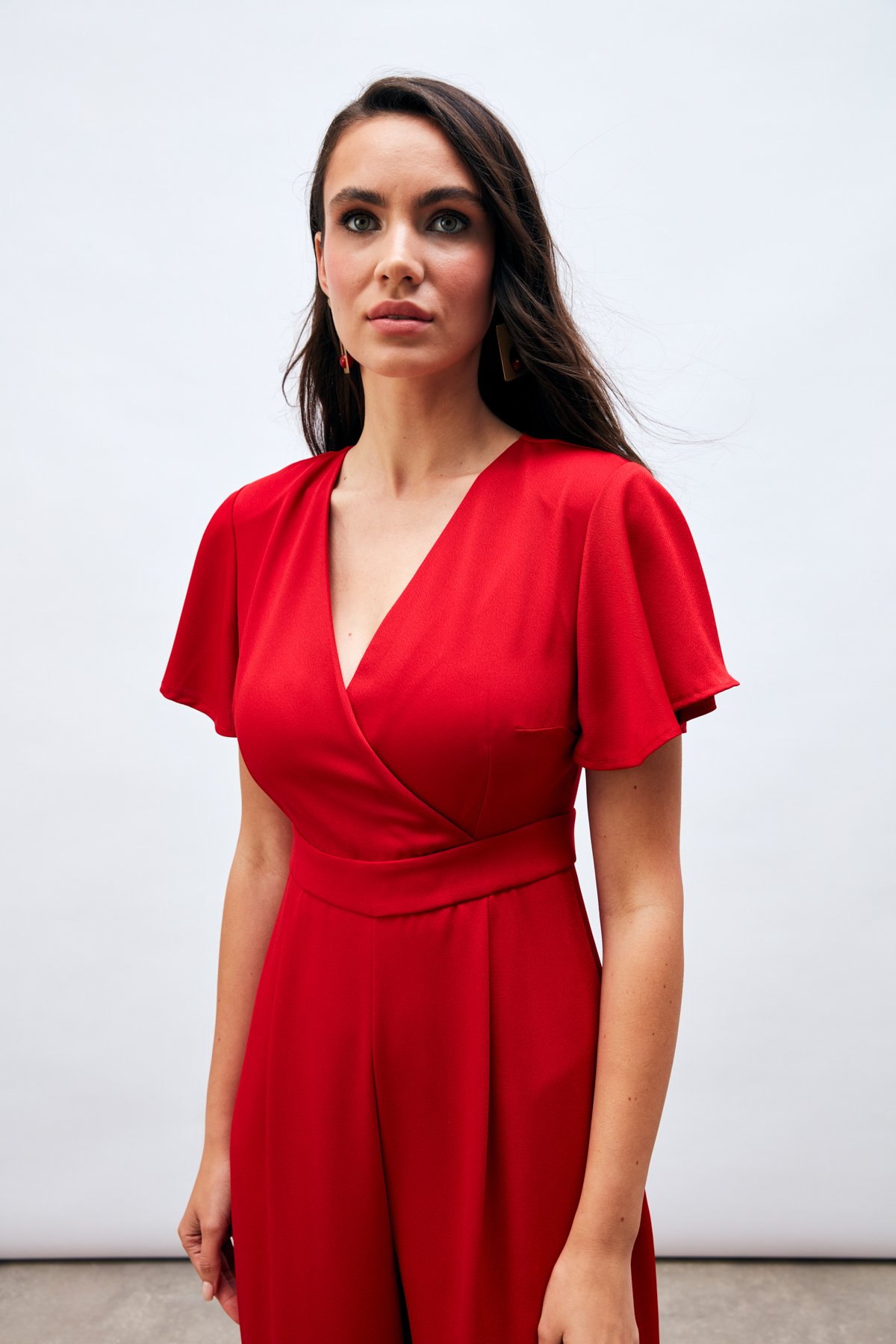 Volan Kol Detaylı Salaş Tulum - KIRMIZI