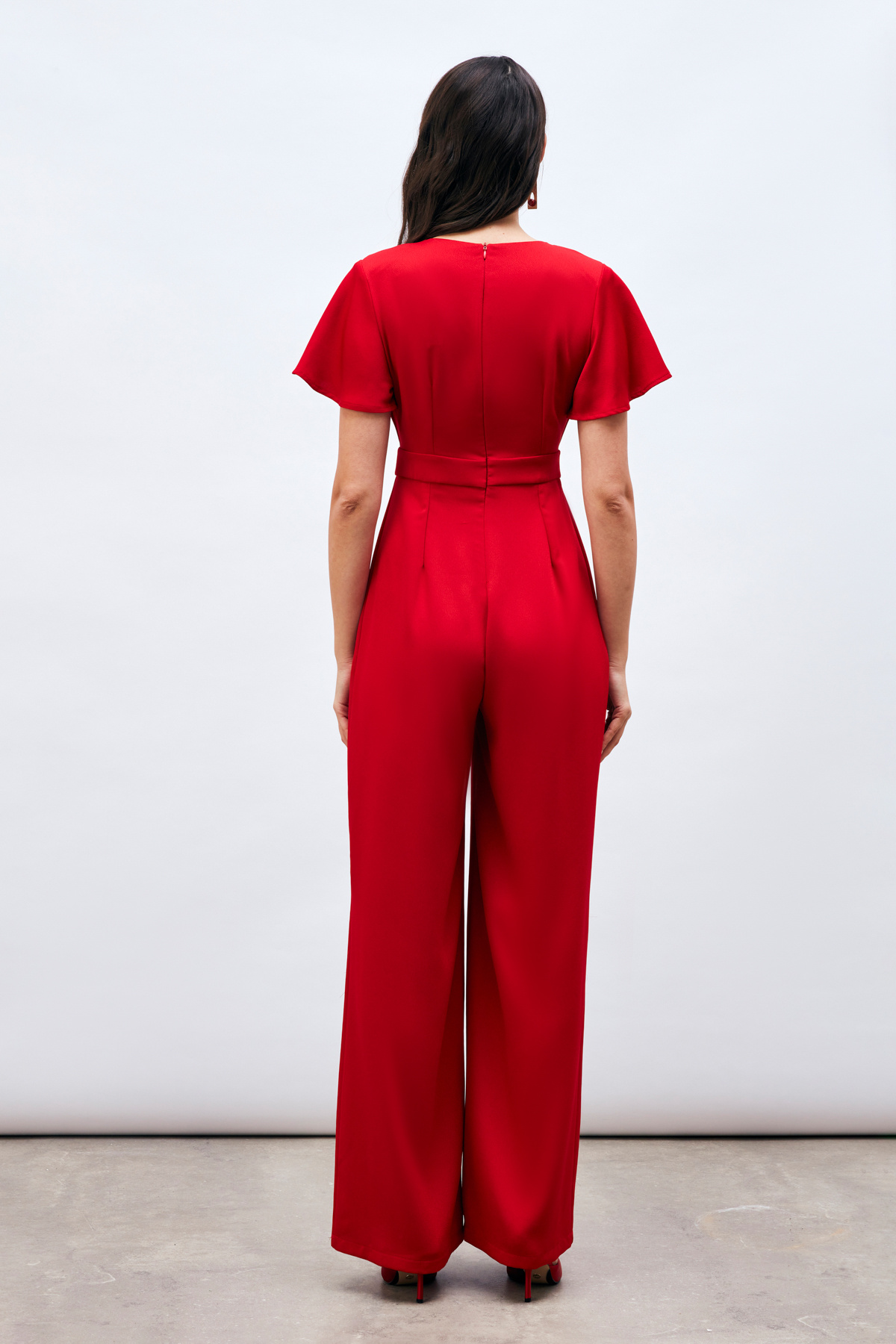 Volan Kol Detaylı Salaş Tulum - KIRMIZI