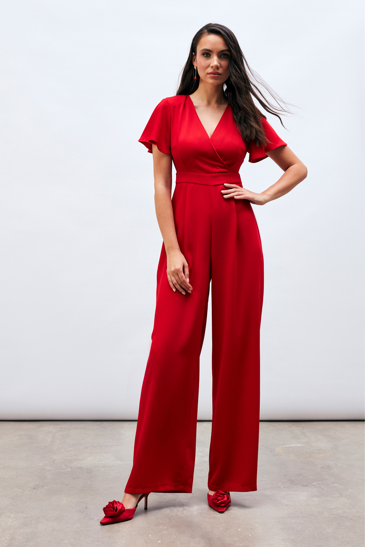 Volan Kol Detaylı Salaş Tulum - KIRMIZI