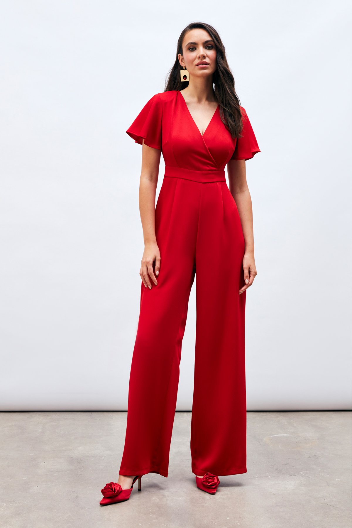 Volan Kol Detaylı Salaş Tulum - KIRMIZI