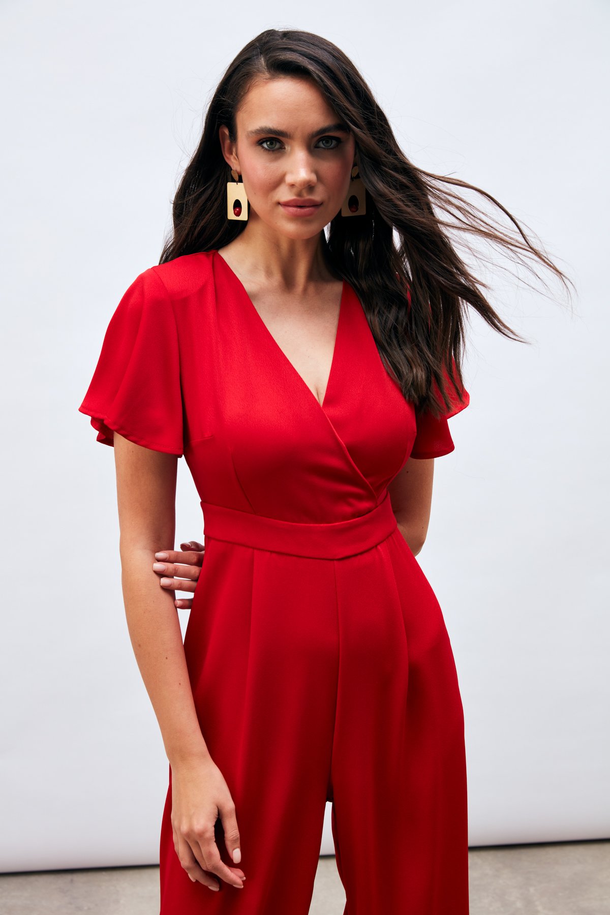 Volan Kol Detaylı Salaş Tulum - KIRMIZI