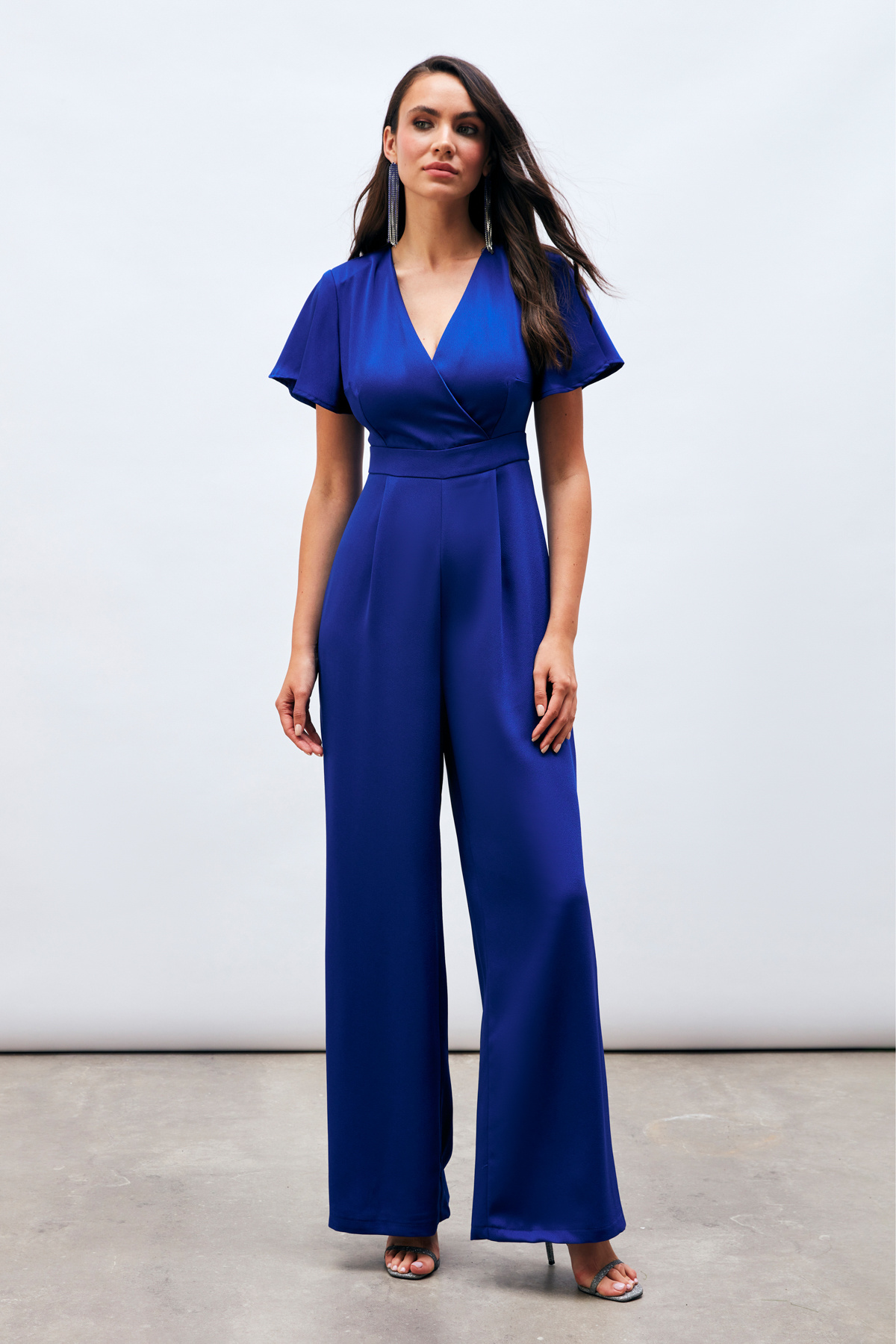 Volan Kol Detaylı Salaş Tulum - SAX MAVİ