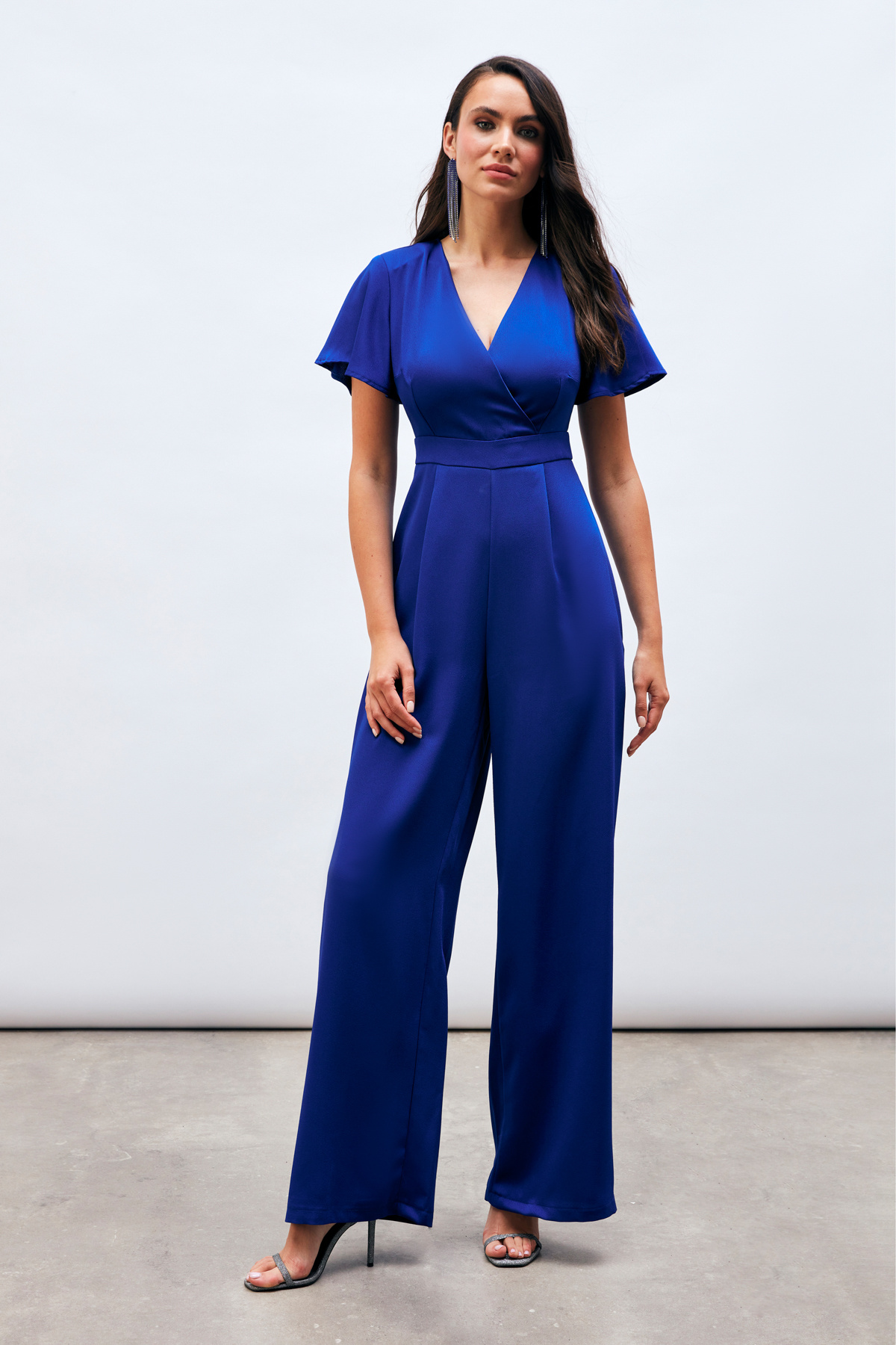 Volan Kol Detaylı Salaş Tulum - SAX MAVİ