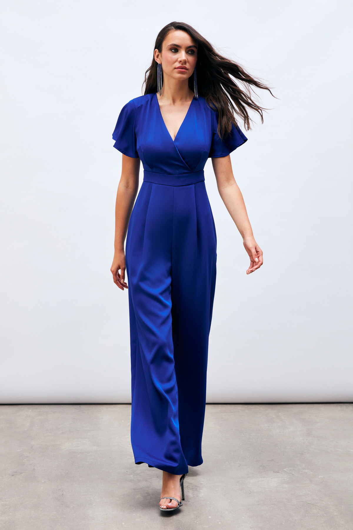 Volan Kol Detaylı Salaş Tulum - SAX MAVİ