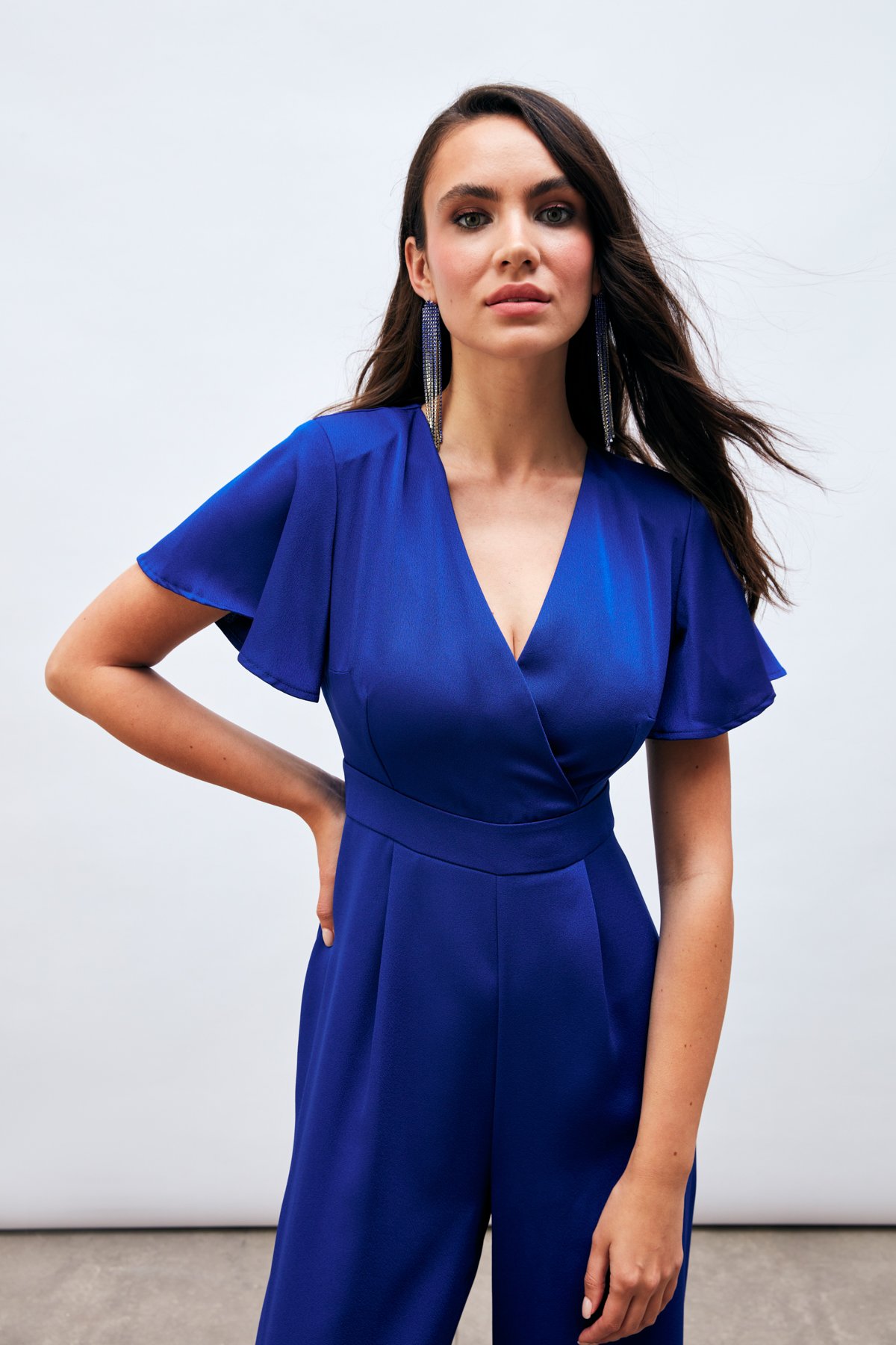 Volan Kol Detaylı Salaş Tulum - SAX MAVİ