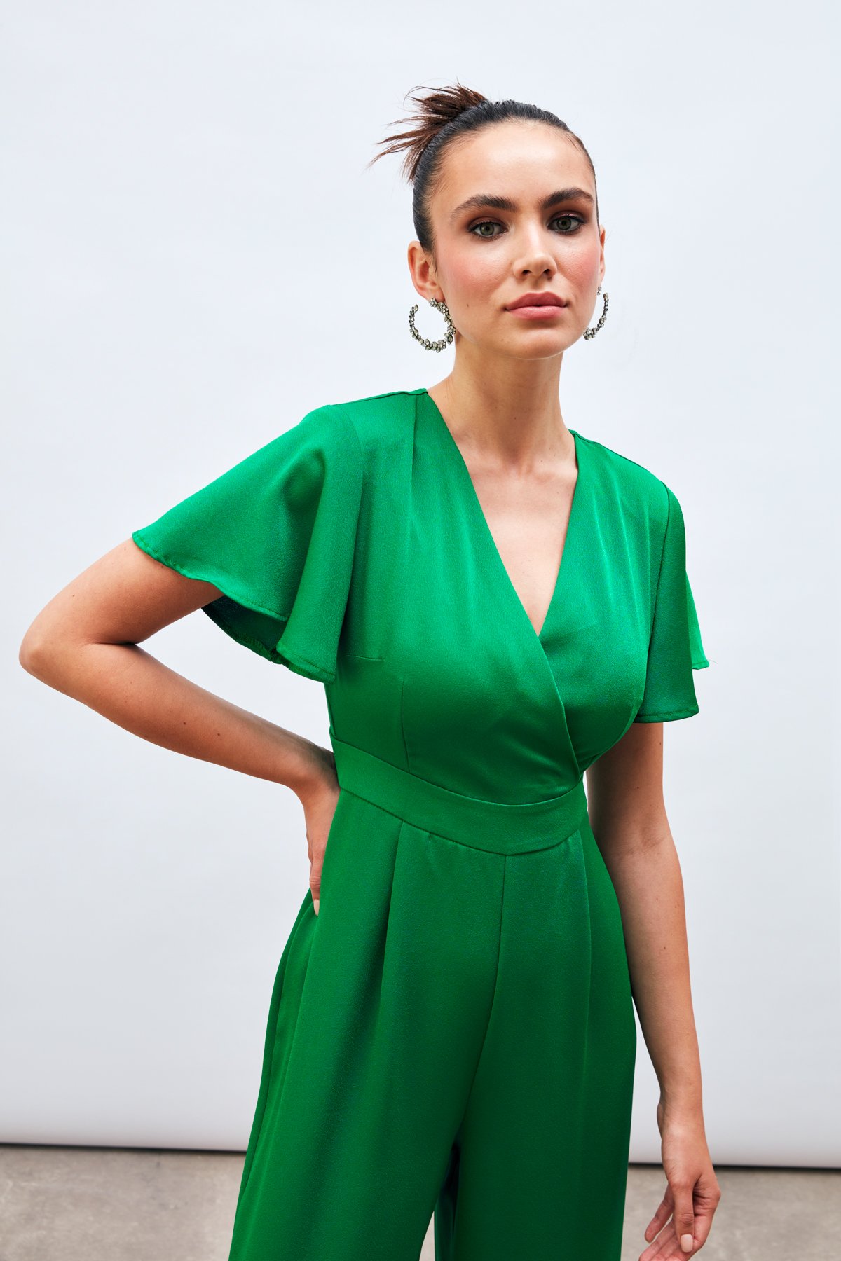 Volan Kol Detaylı Salaş Tulum - YEŞİL