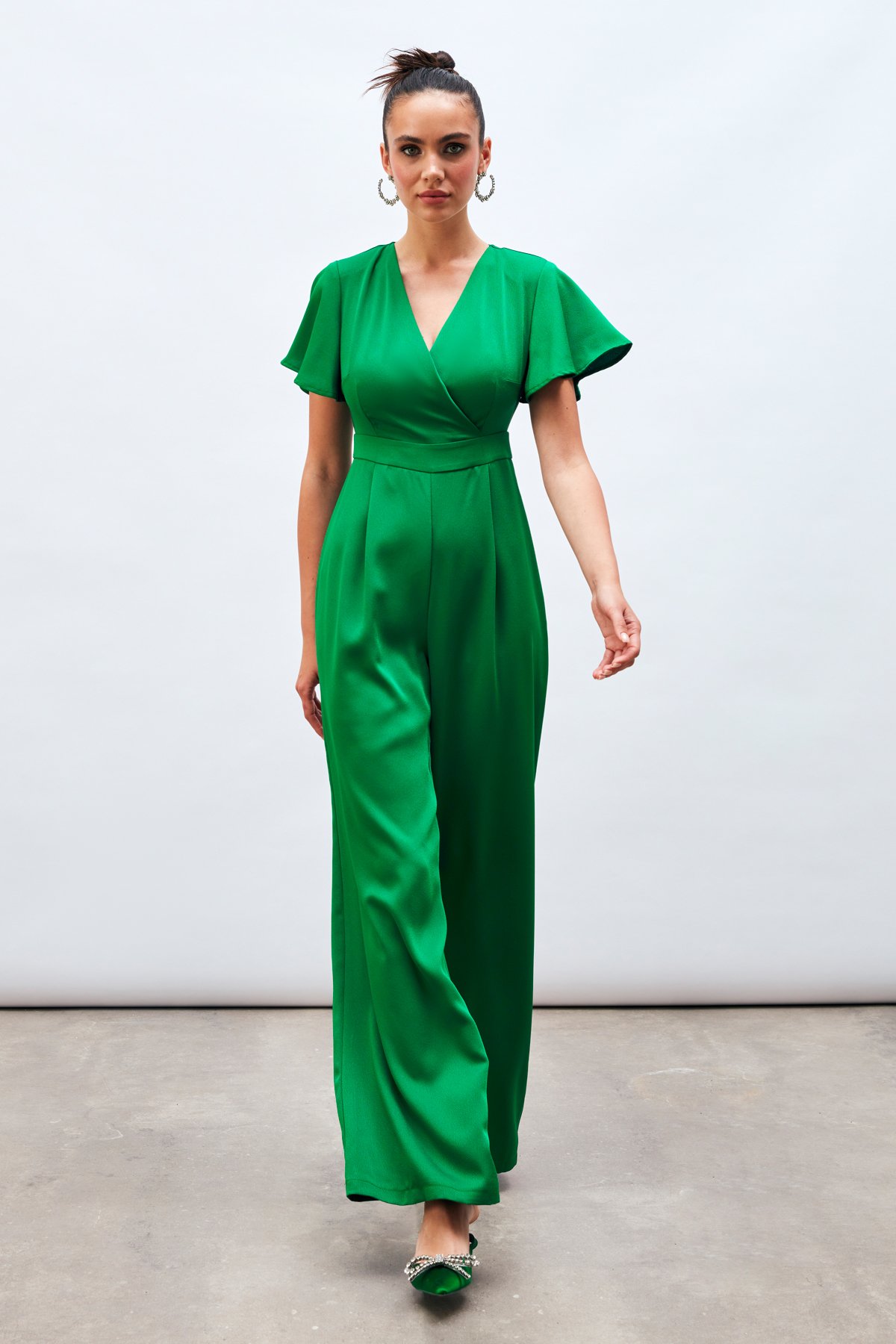 Volan Kol Detaylı Salaş Tulum - YEŞİL