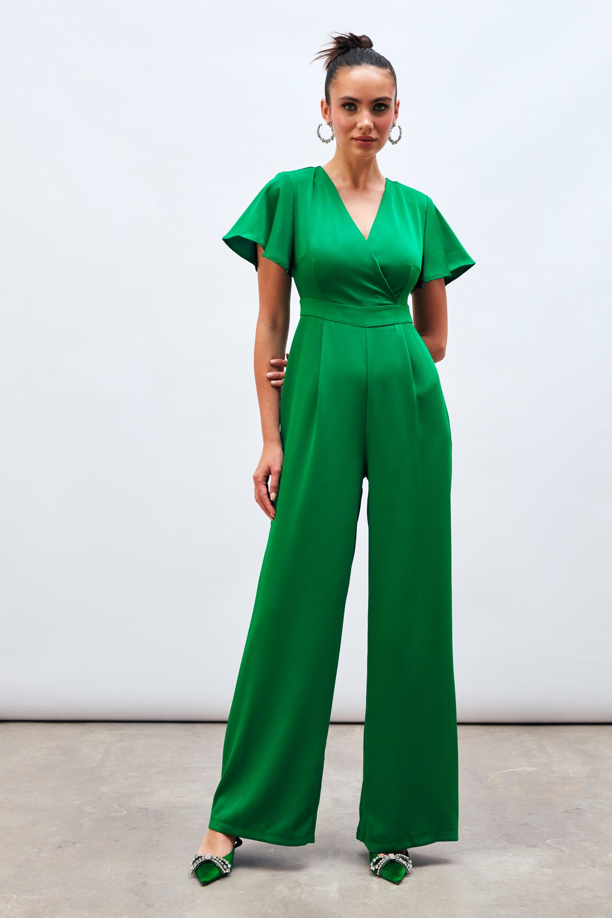 Volan Kol Detaylı Salaş Tulum - YEŞİL