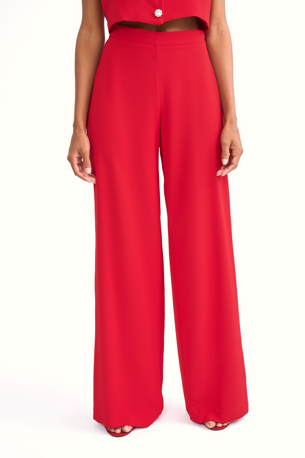 Wide leg crepe trousers - RED