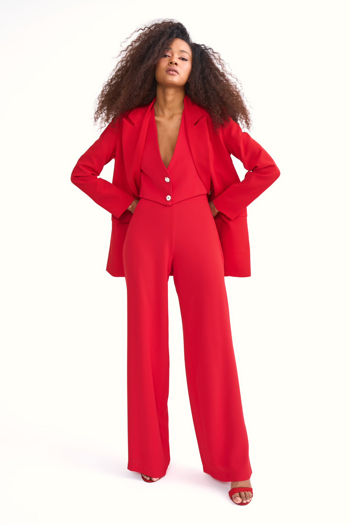 Wide leg crepe trousers - RED