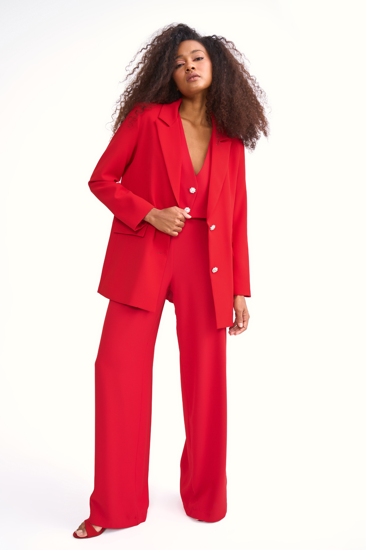 Wide leg crepe trousers - RED