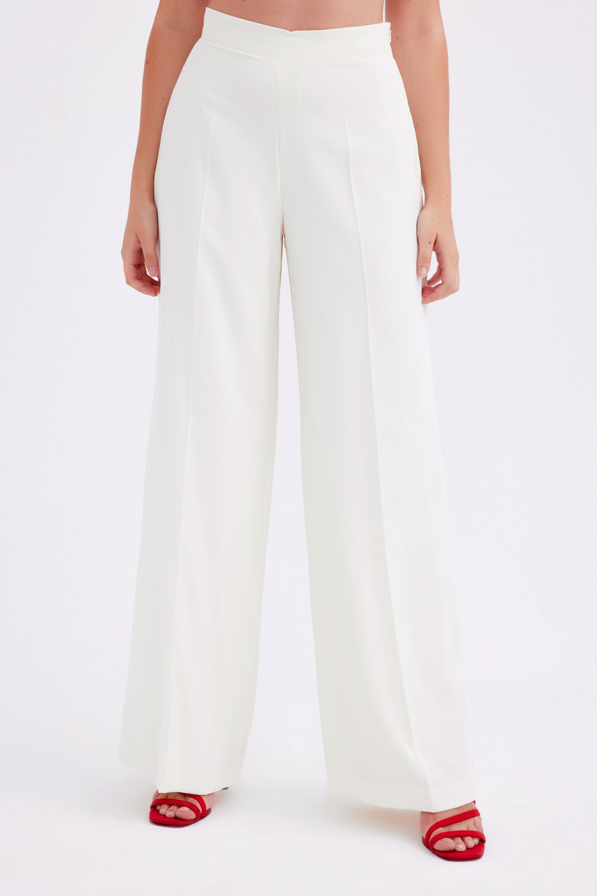 Wide leg crepe trousers - CREAM
